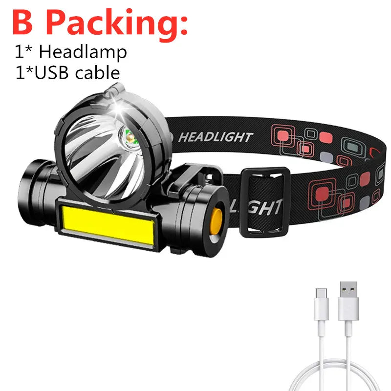 Rechargeable LED Sensor Headlamp - Versatile Camping and Search Light with 5 Adjustable Styles