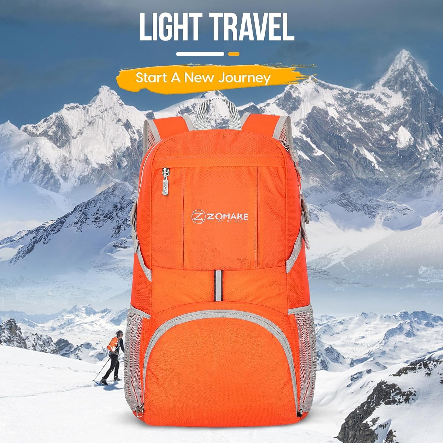 Lightweight Packable Backpack, Water-Resistant Foldable Hiking Daypack, Compact for Travel & Camping, Orange 35L