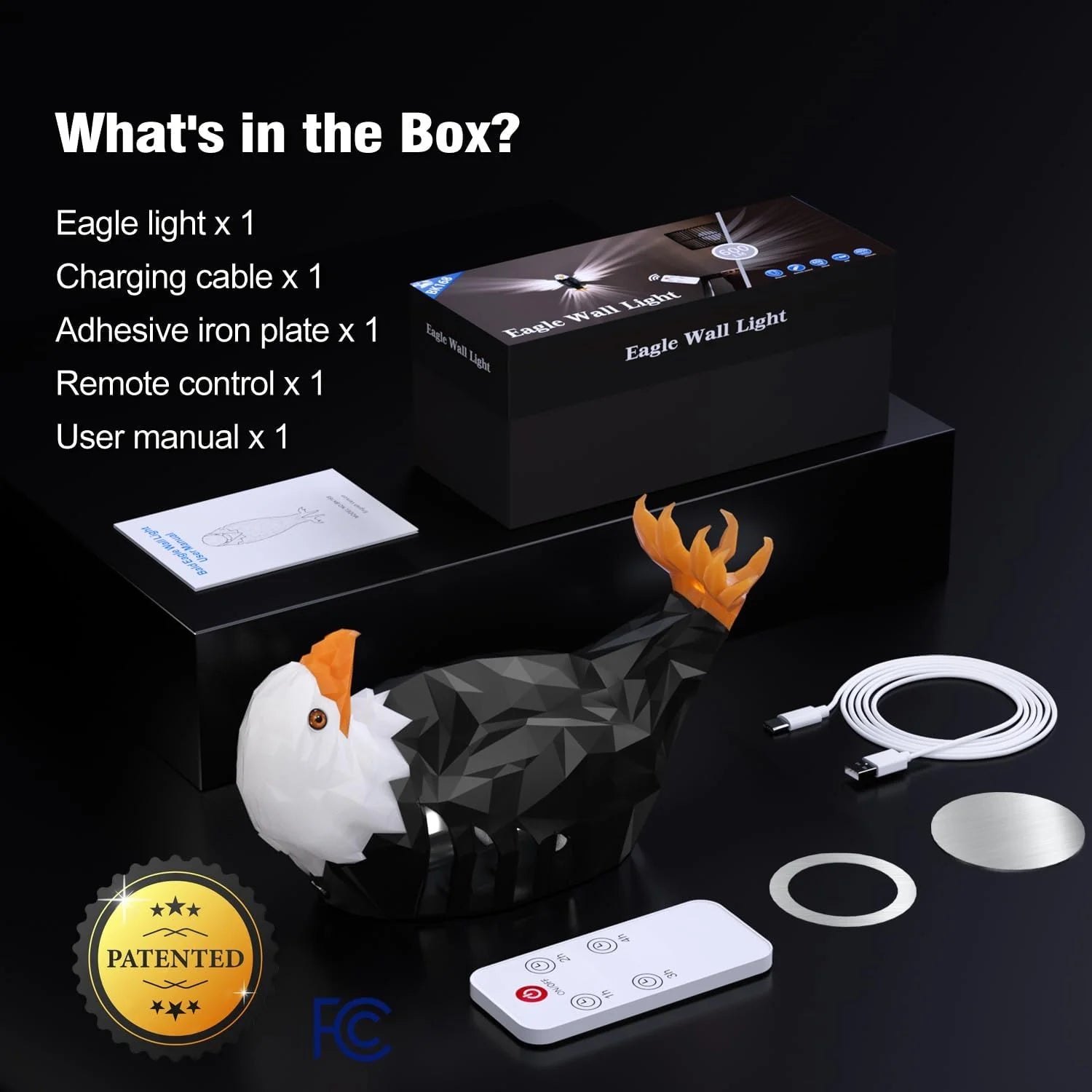 Sgt Motards Bald Eagle LED Wall Light – Remote Control, Magnetic Mount, Rechargeable 3D American Eagle Night Light for Bedroom, Living Room, Hallway