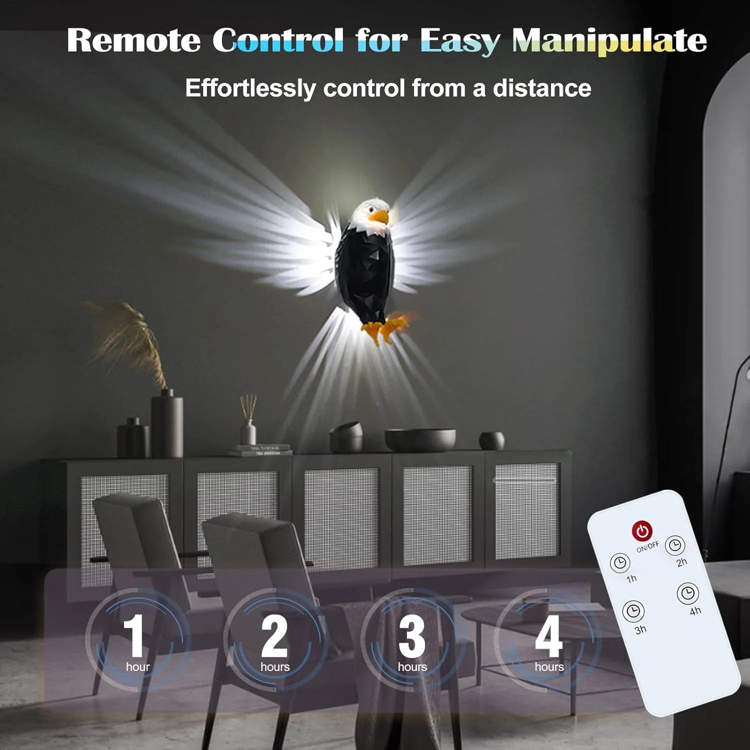 Sgt Motards Bald Eagle LED Wall Light – Remote Control, Magnetic Mount, Rechargeable 3D American Eagle Night Light for Bedroom, Living Room, Hallway