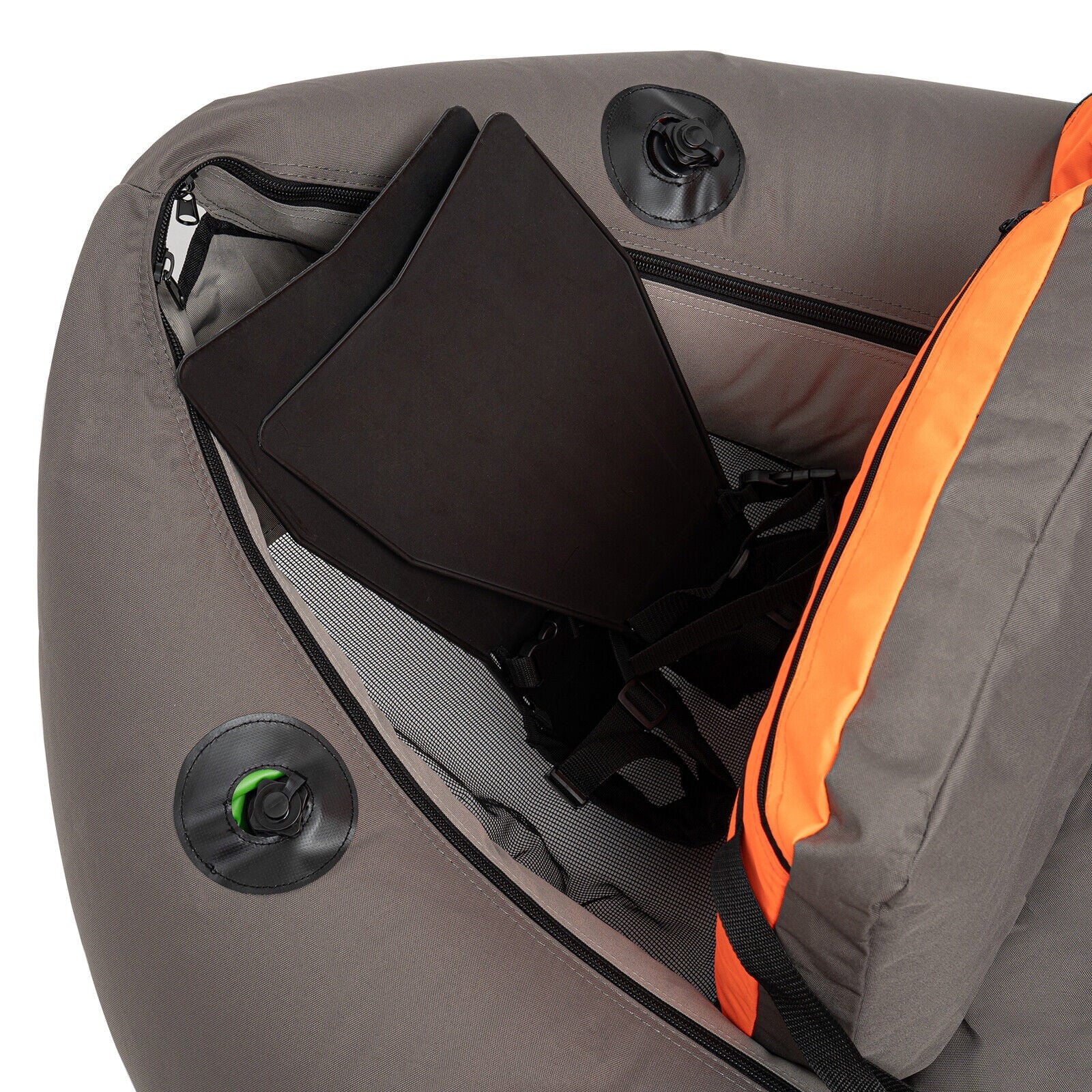 Sgt Motards 5.5ft Portable Inflatable Fishing Boat Raft – 286lb Capacity, Adjustable Backrest (90-180°), Hand Air Pump, Fishing Ruler, for Lakes & Rivers