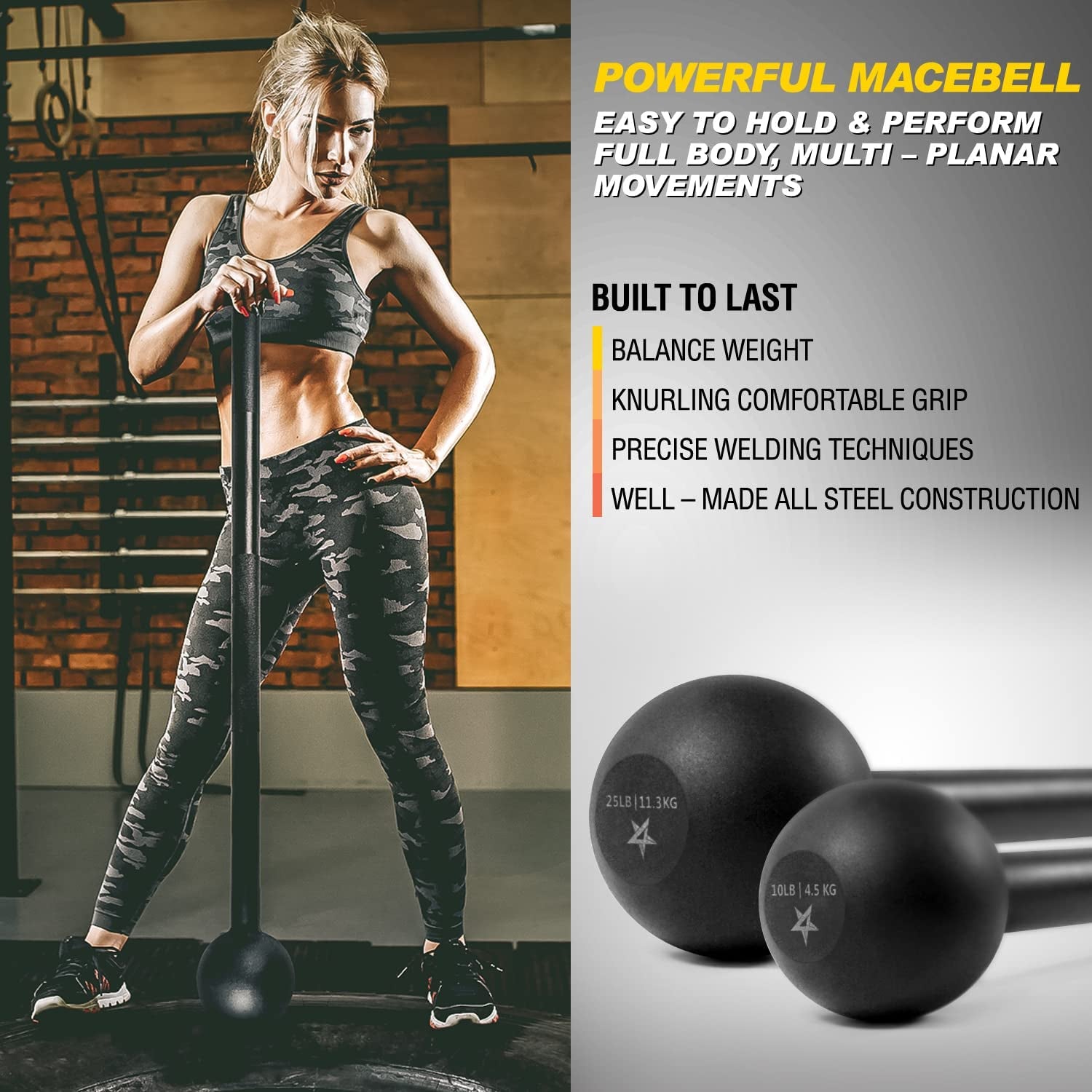 Steel Mace Bell for Strength Training, 5-30 lbs, Full-Body Workouts, Core, Shoulders, Grips & Forearms, Rehabilitation & Stretching, Black
