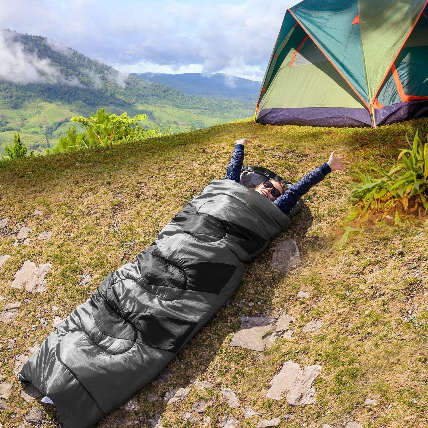 HiHiker 4-Season Camping Sleeping Bag with Travel Pillow & Compact Compression Sack – Lightweight, Warm, Washable for Adults & Kids, Ideal for Hiking & Traveling