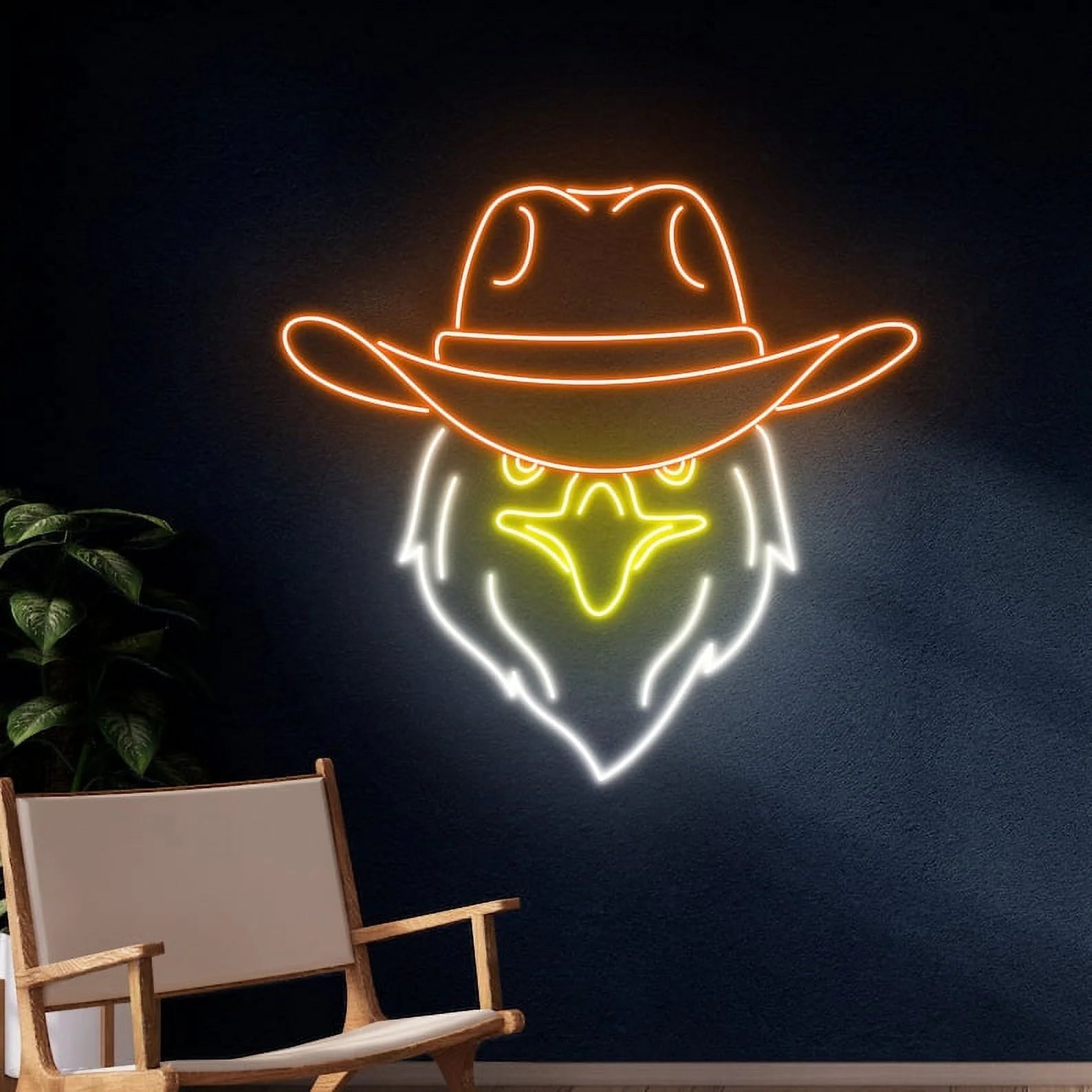 Sgt Motards Cowboy Eagle LED Neon Sign – Dimmable Cowboy Hat Eagle Wall Light, Western Décor for Bar, Man Cave, Ranch, Home