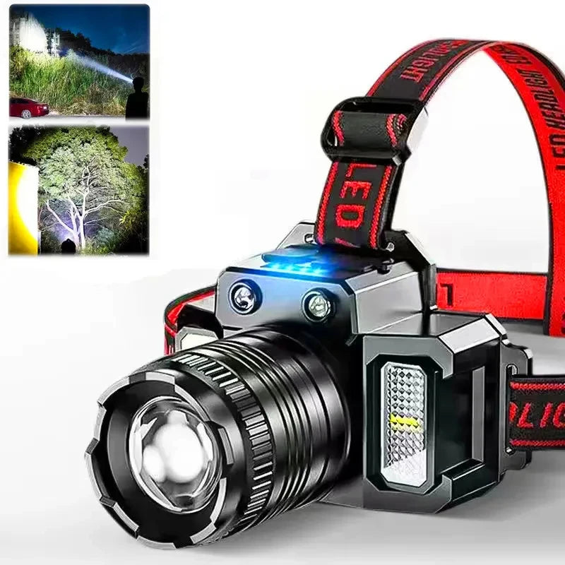 Rechargeable LED Sensor Headlamp - Versatile Camping and Search Light with 5 Adjustable Styles