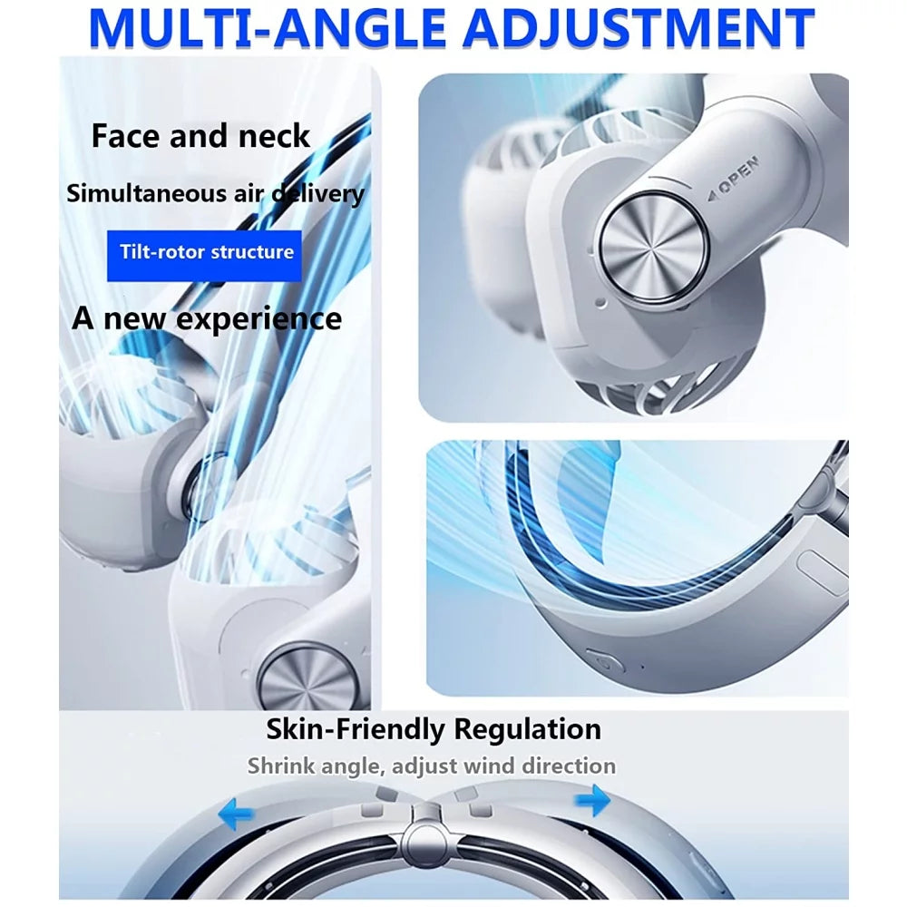 Portable Neck Fan, Hands-Free Bladeless Personal Fan, Rechargeable, White