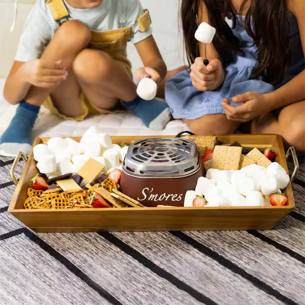 Nostalgia SMM200 Indoor Electric Stainless Steel S'mores Maker with 4-Compartment Lazy Susan Tray and 2 Roasting Forks, Java Brown