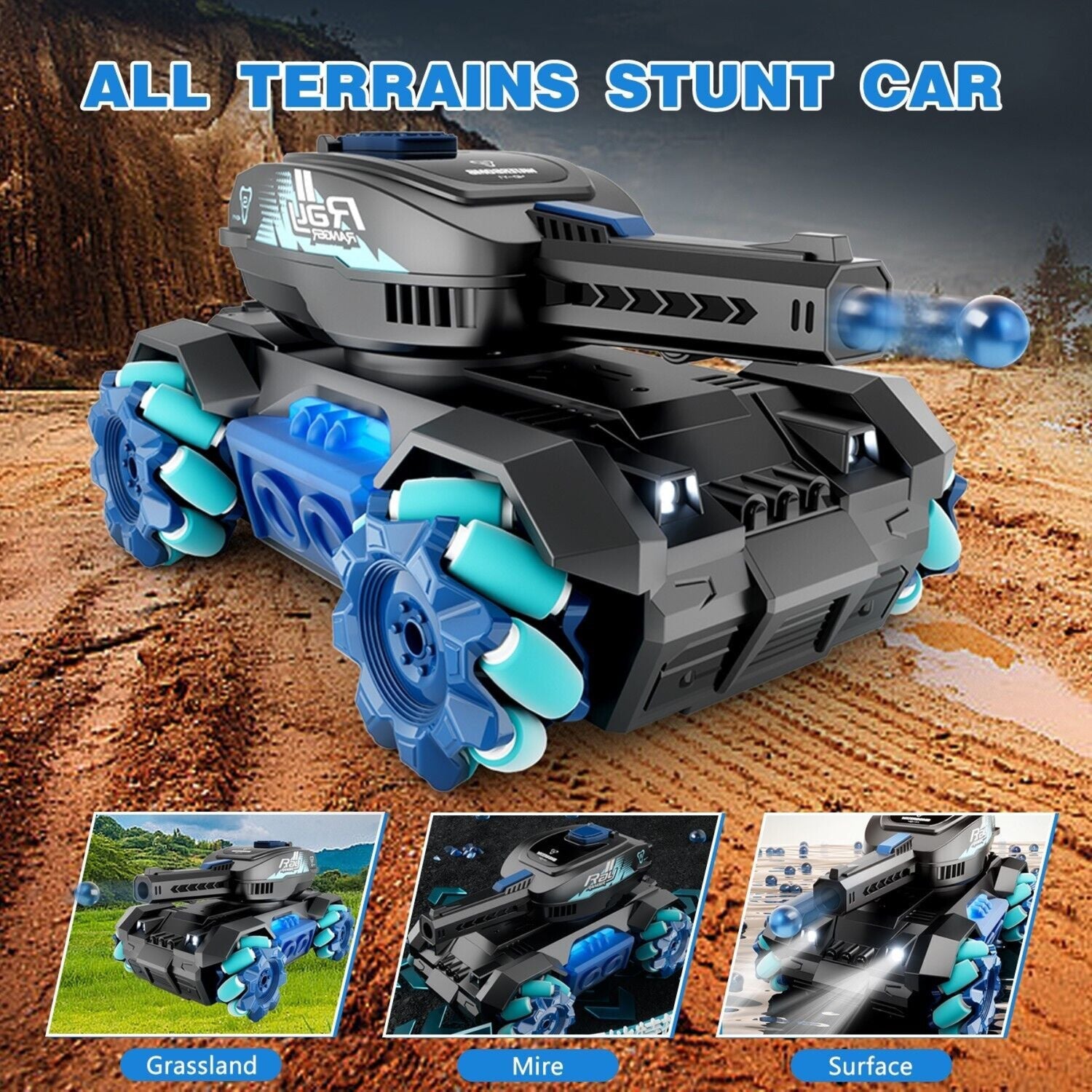 Sgt Motards RC Tank Toy – 2.4G Gesture Control Water Bomb Tank, 4WD Stunt Car with 360° Rotation, Lights & Music, for Kids 6+