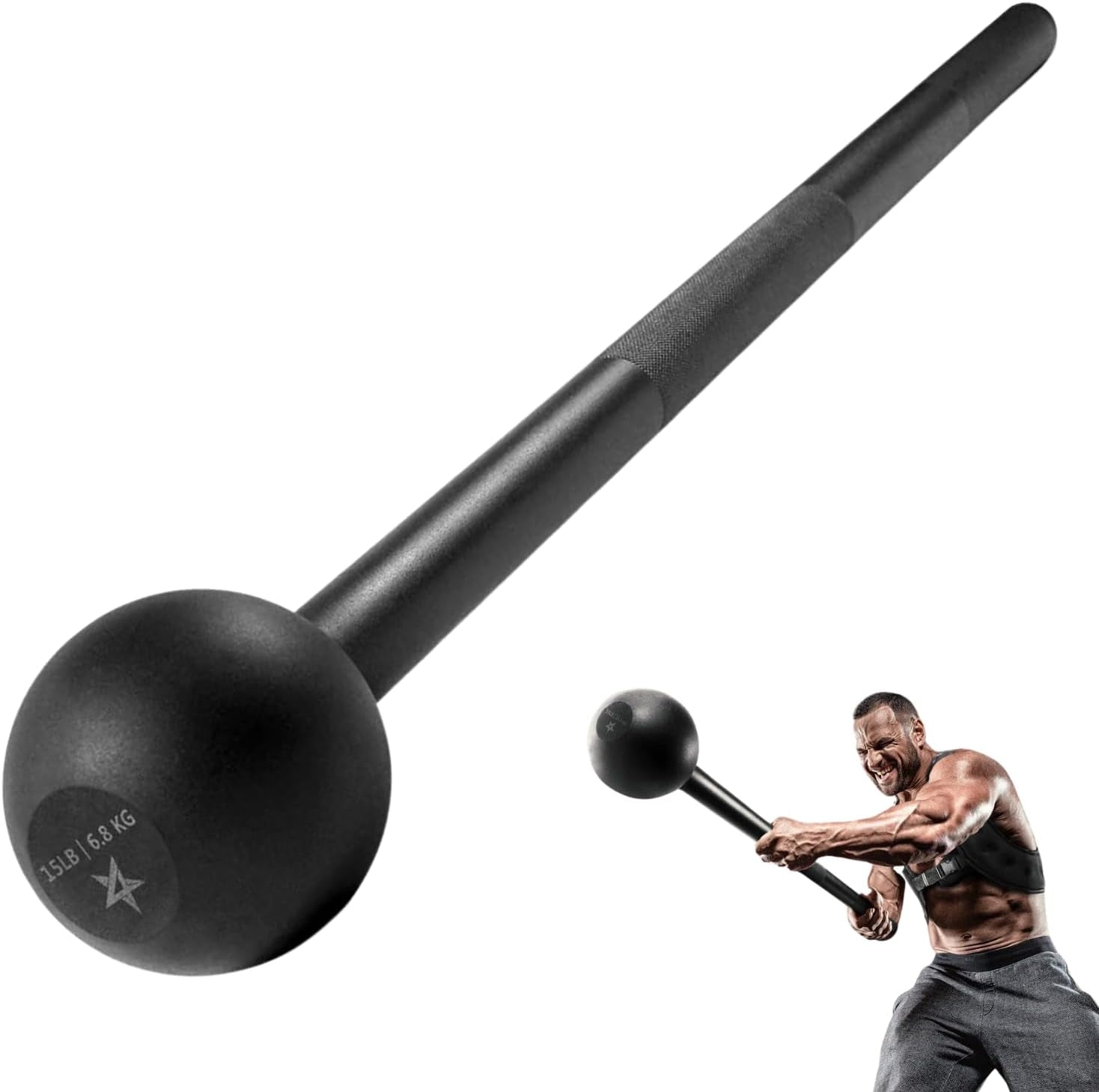 Steel Mace Bell for Strength Training, 5-30 lbs, Full-Body Workouts, Core, Shoulders, Grips & Forearms, Rehabilitation & Stretching, Black