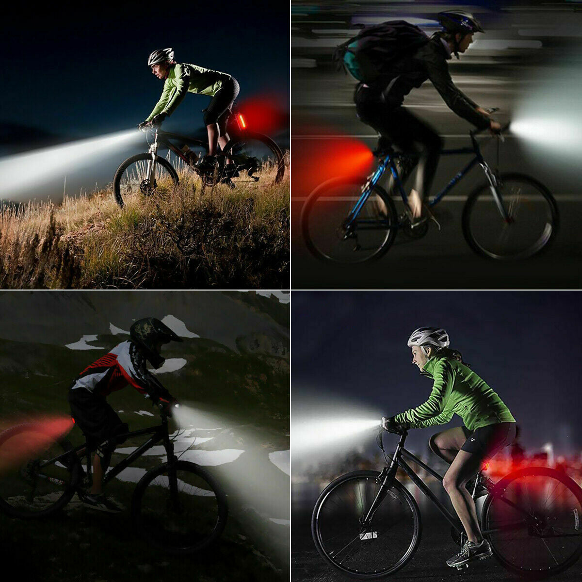 USB Rechargeable LED Bicycle Headlight and Taillight Set - Waterproof Front and Rear Bike Lights
