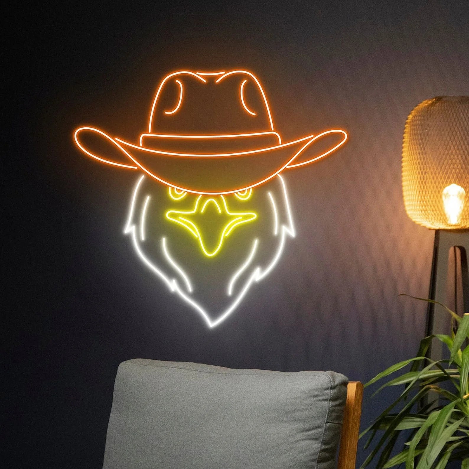 Sgt Motards Cowboy Eagle LED Neon Sign – Dimmable Cowboy Hat Eagle Wall Light, Western Décor for Bar, Man Cave, Ranch, Home