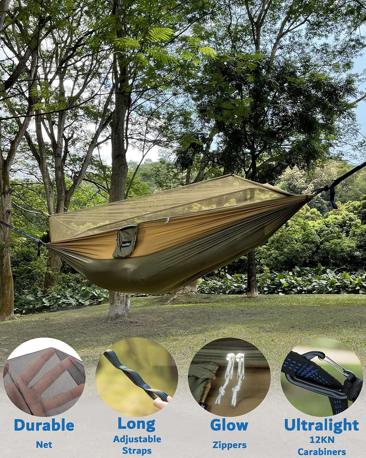 TrailBlaze 2-Person Camping Hammock with Mosquito Net – Portable Single & Double Hammock Tent, 600lbs Capacity, 2x10ft Straps for Hiking, Camping, Survival Travel