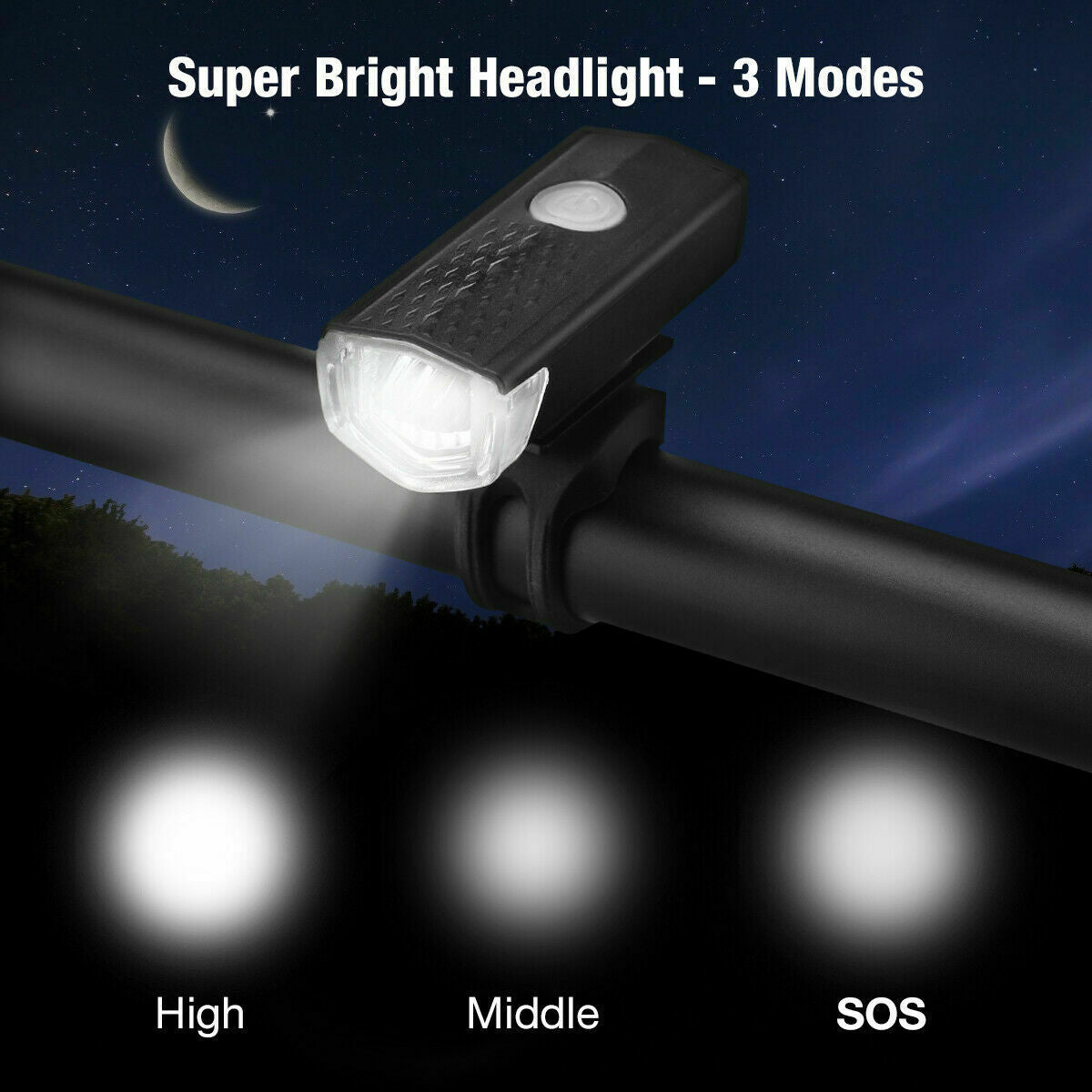USB Rechargeable LED Bicycle Headlight and Taillight Set - Waterproof Front and Rear Bike Lights
