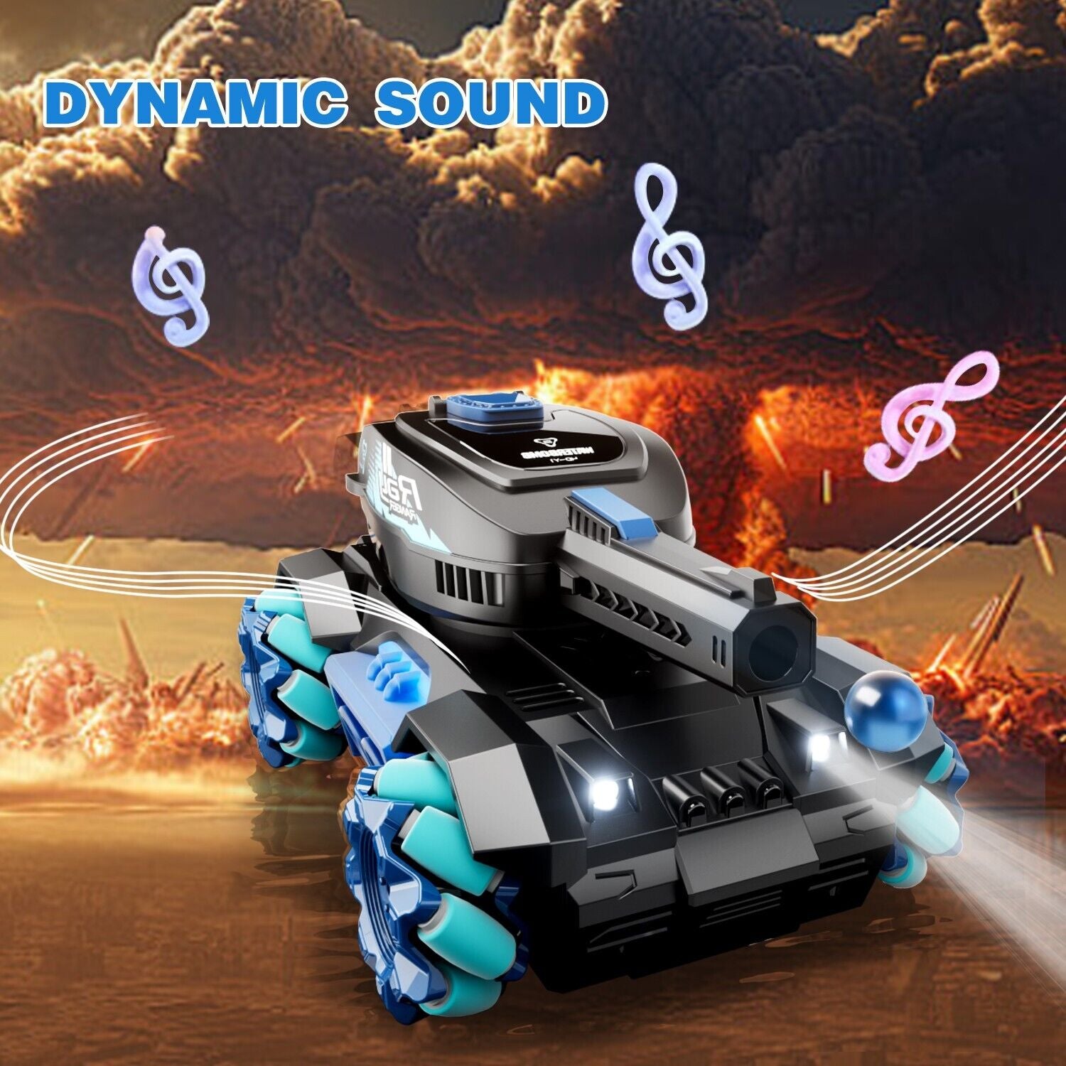 Sgt Motards RC Tank Toy – 2.4G Gesture Control Water Bomb Tank, 4WD Stunt Car with 360° Rotation, Lights & Music, for Kids 6+