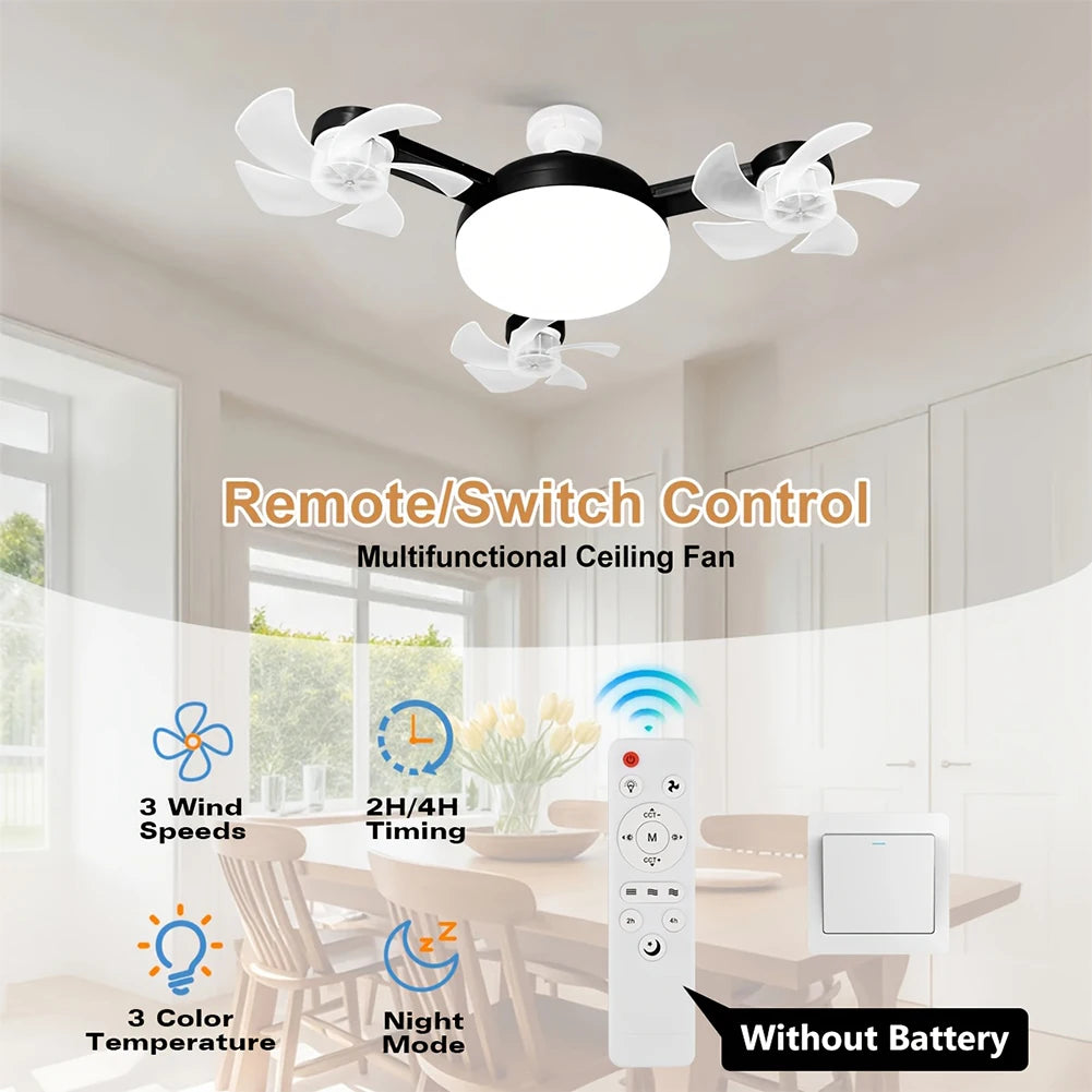 Sgt Motards 2-in-1 Cordless Hanging Fan with LED Lantern – Silent 3-Speed Drone Ceiling Fan, Rechargeable, for Camping, Bedroom, Dining Room, Living Room