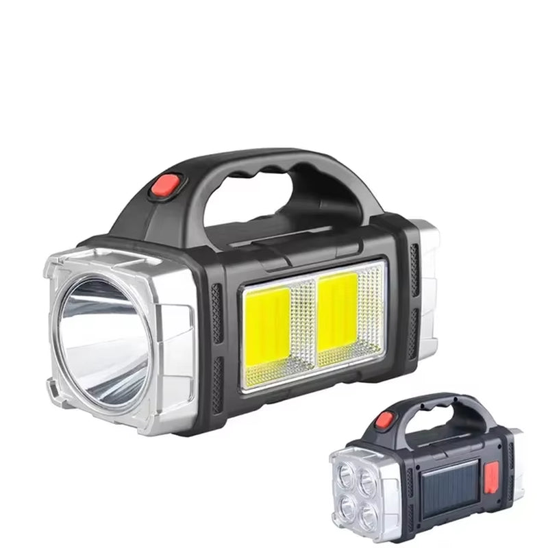 SolarWinds USB Rechargeable Portable Flashlight with Solar LED & COB Work Light, 4 Modes, Mobile Phone Charging, IP65 Waterproof, for Camping, Hiking, Emergency