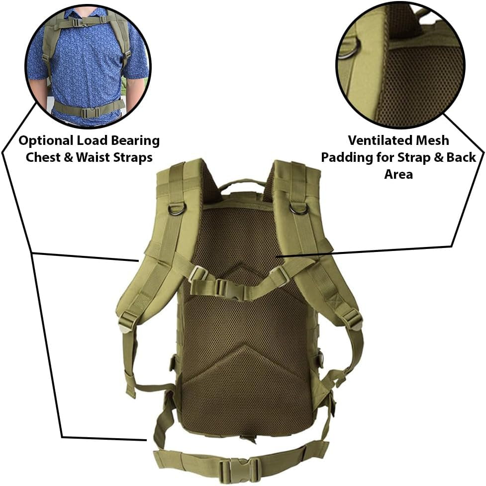 Exos Bravo 34L Military Tactical Backpack – Waterproof Heavy-Duty MOLLE Rucksack, Olive Drab – Hydration & Laptop Compatible for Hiking, Camping, Running, Cycling
