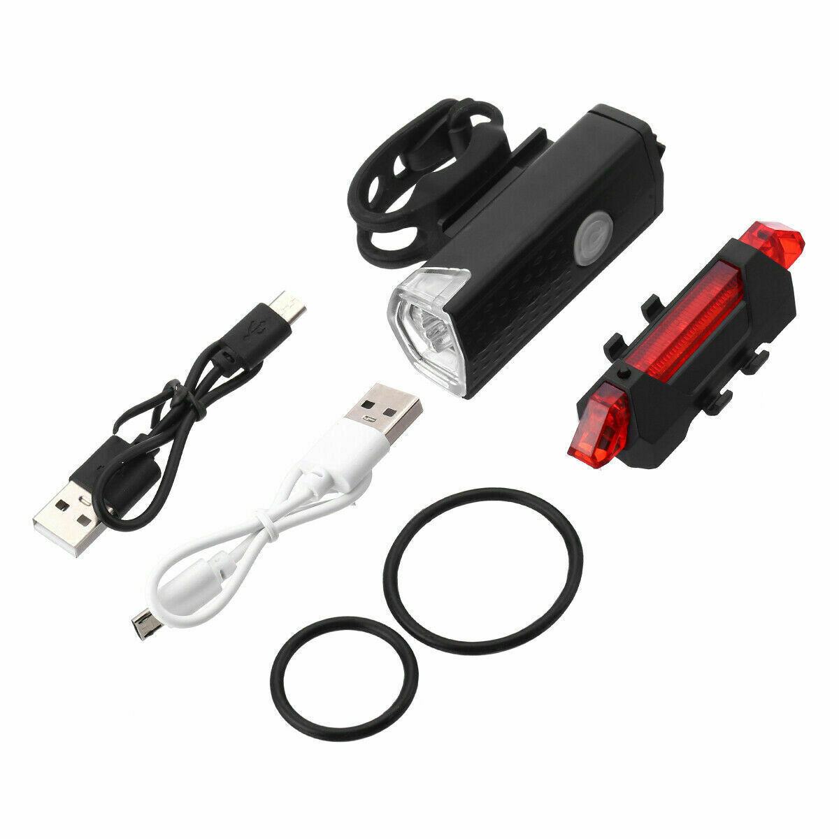 USB Rechargeable LED Bicycle Headlight and Taillight Set - Waterproof Front and Rear Bike Lights