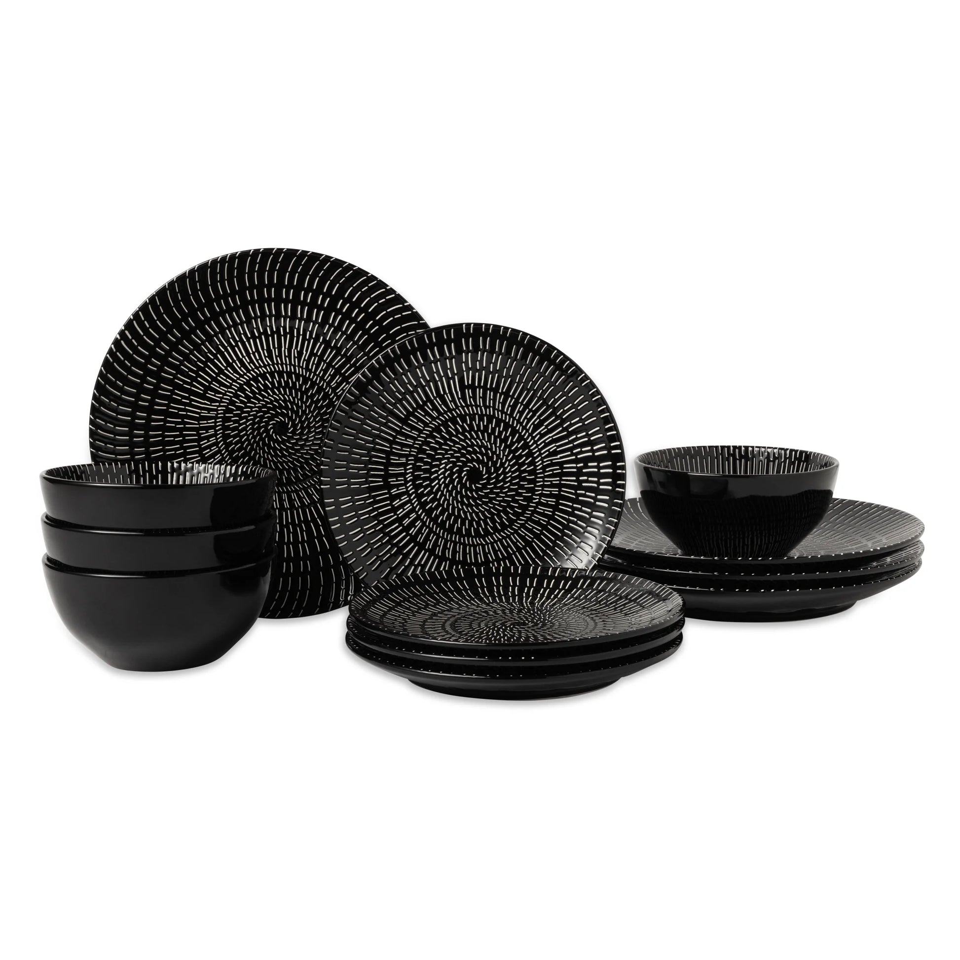 Thyme & Table Maddox Collection 12-Piece Stoneware Dinnerware Set, Service for 4, Teal/Black, Microwave & Dishwasher Safe