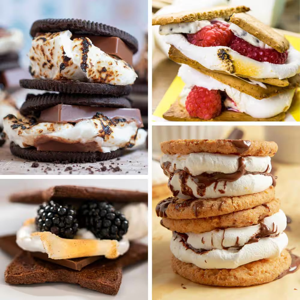 Nostalgia SMM200 Indoor Electric Stainless Steel S'mores Maker with 4-Compartment Lazy Susan Tray and 2 Roasting Forks, Java Brown