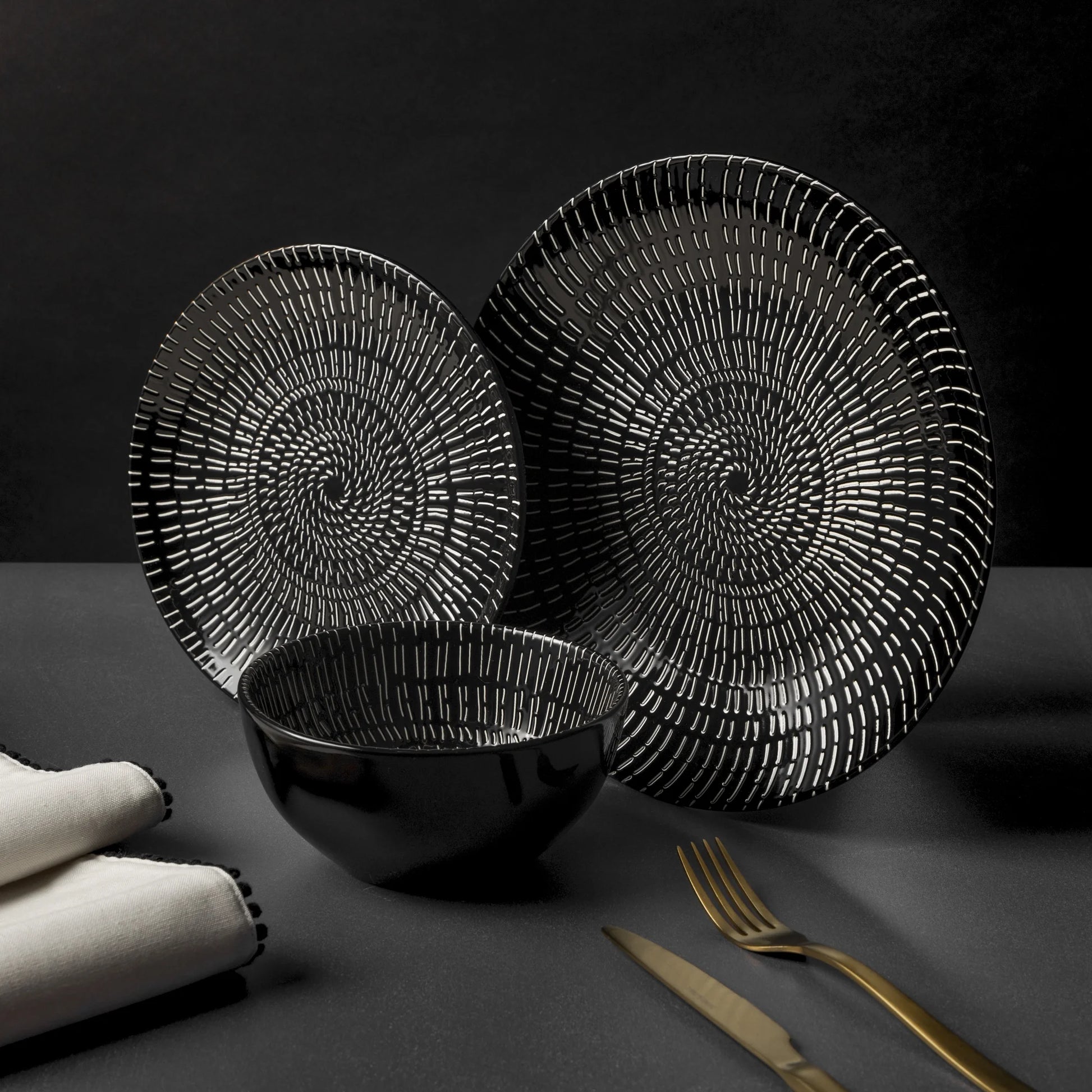 Thyme & Table Maddox Collection 12-Piece Stoneware Dinnerware Set, Service for 4, Teal/Black, Microwave & Dishwasher Safe