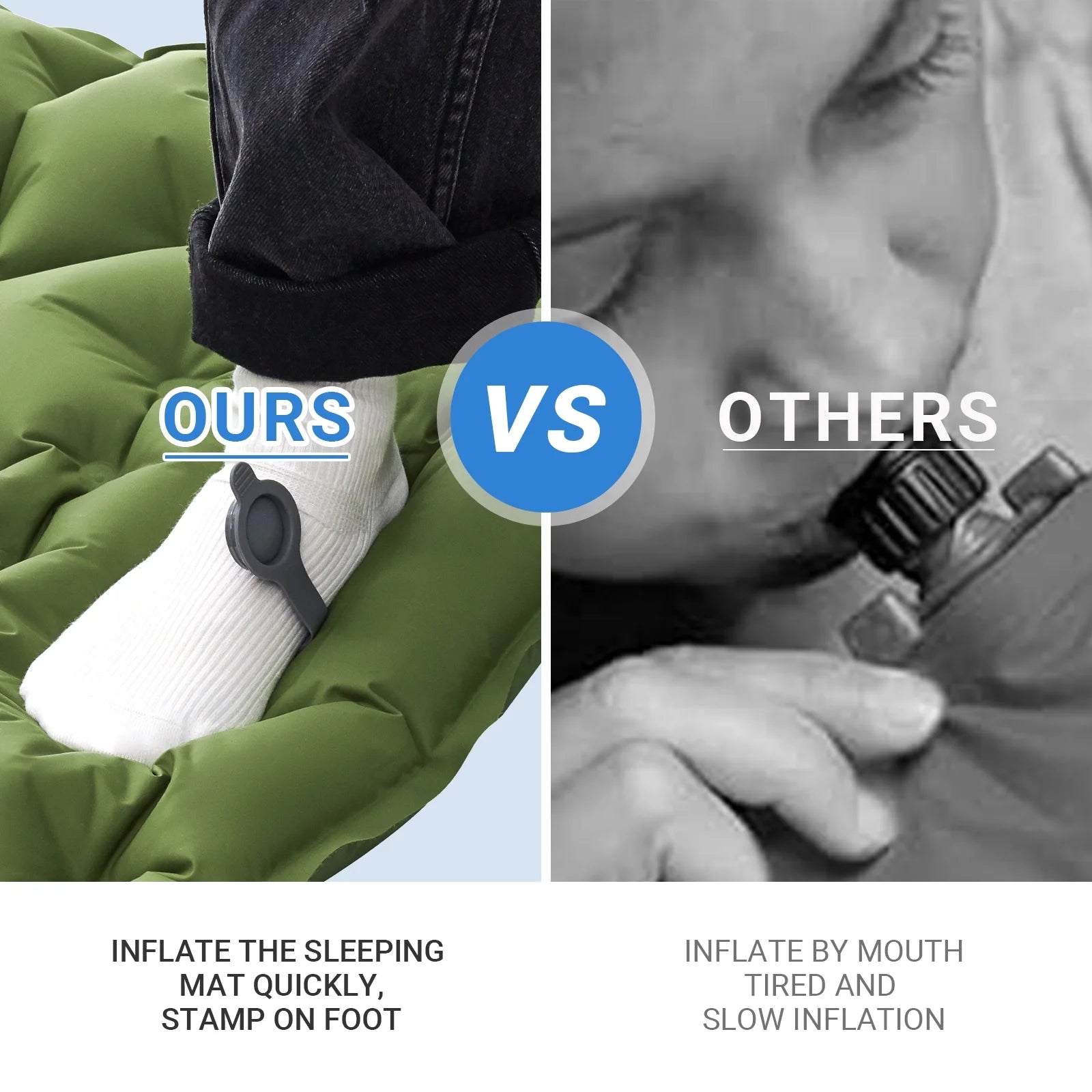 KingCamp Sleeping Pad for Camping, 40"x76" Self-Inflating Mattress with Built-In Foot Pump, Connectable, Durable with Pillow, Olive – Fits Tents & Hiking