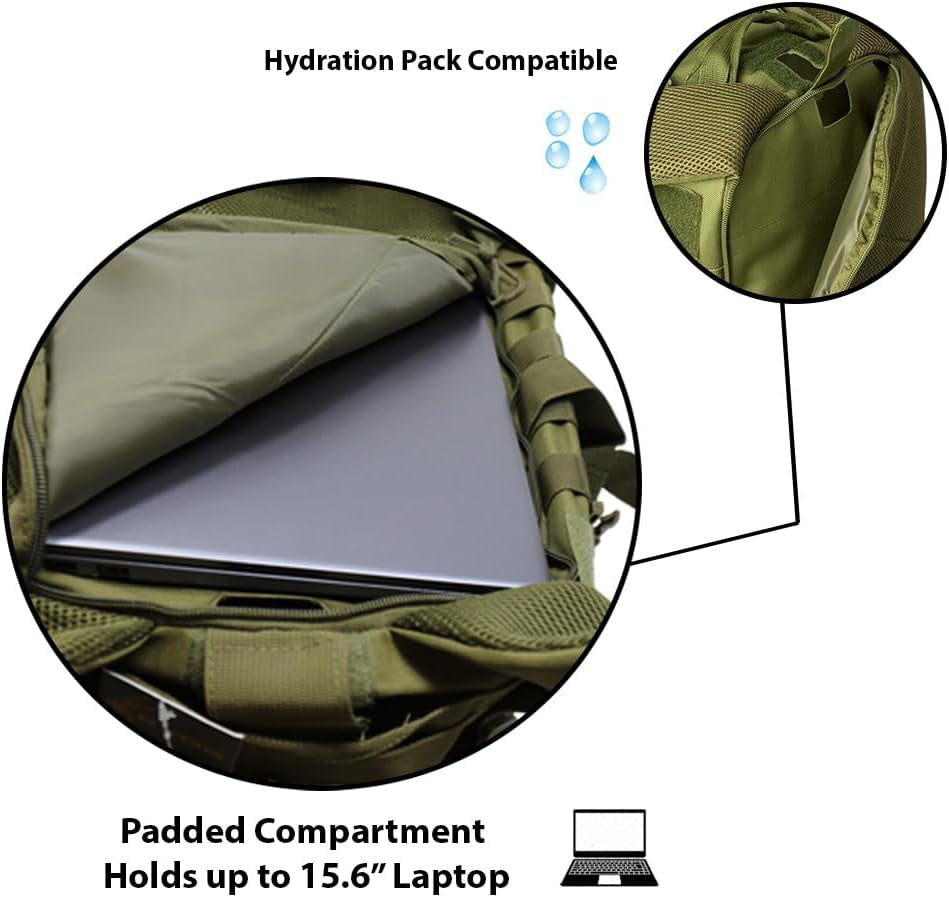 Exos Bravo 34L Military Tactical Backpack – Waterproof Heavy-Duty MOLLE Rucksack, Olive Drab – Hydration & Laptop Compatible for Hiking, Camping, Running, Cycling