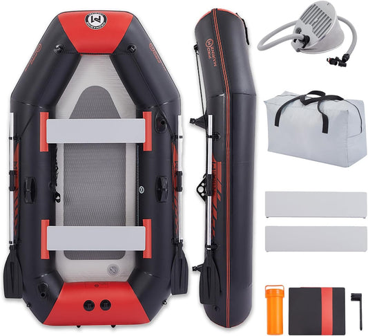 Sgt Motards 7.5ft Inflatable Fishing Boat Set for Adults & Kids – 660lb Capacity, Aluminum Oars, Fishing Rod Holders, Grab Rope, Air Pump, Motor Bracket