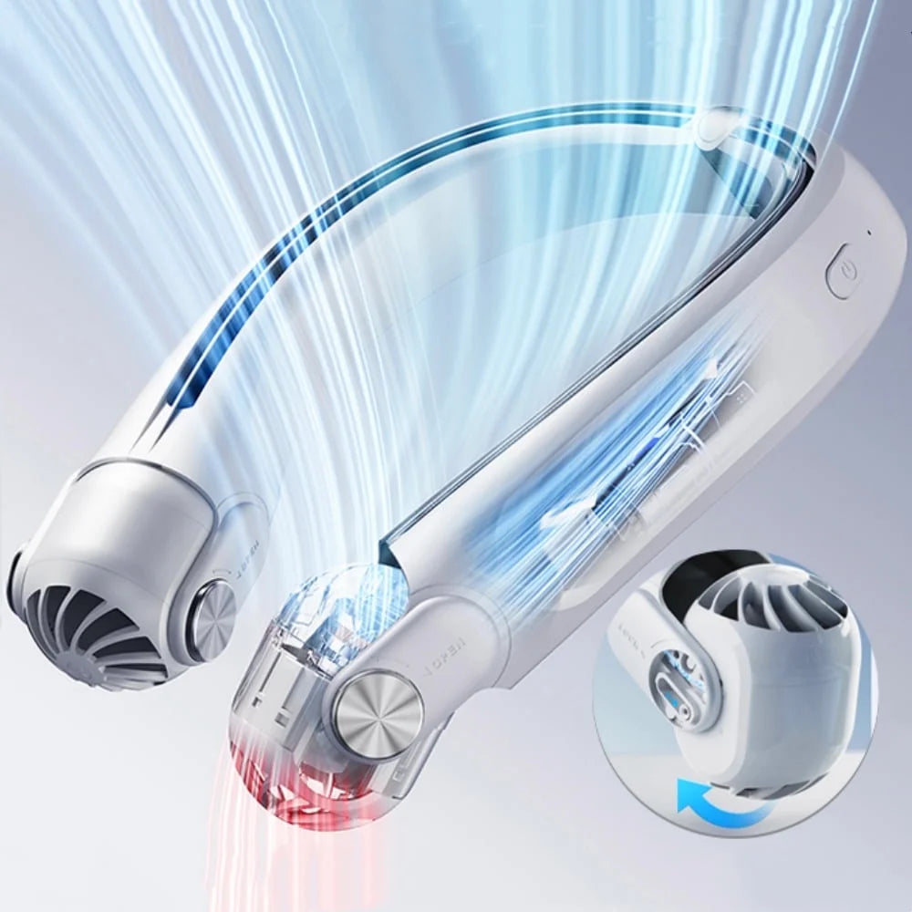 Portable Neck Fan, Hands-Free Bladeless Personal Fan, Rechargeable, White