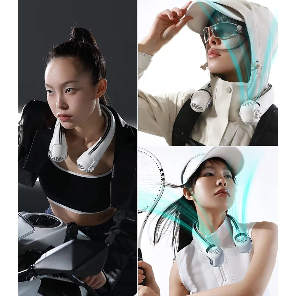 Portable Neck Fan, Hands-Free Bladeless Personal Fan, Rechargeable, White