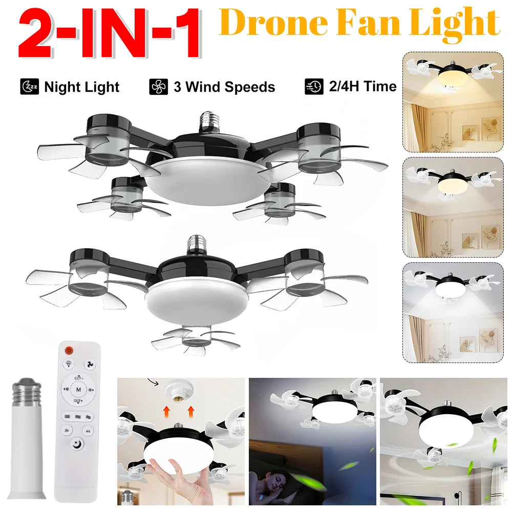Sgt Motards 2-in-1 Cordless Hanging Fan with LED Lantern – Silent 3-Speed Drone Ceiling Fan, Rechargeable, for Camping, Bedroom, Dining Room, Living Room