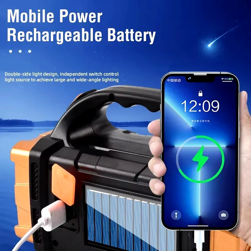 SolarWinds USB Rechargeable Portable Flashlight with Solar LED & COB Work Light, 4 Modes, Mobile Phone Charging, IP65 Waterproof, for Camping, Hiking, Emergency