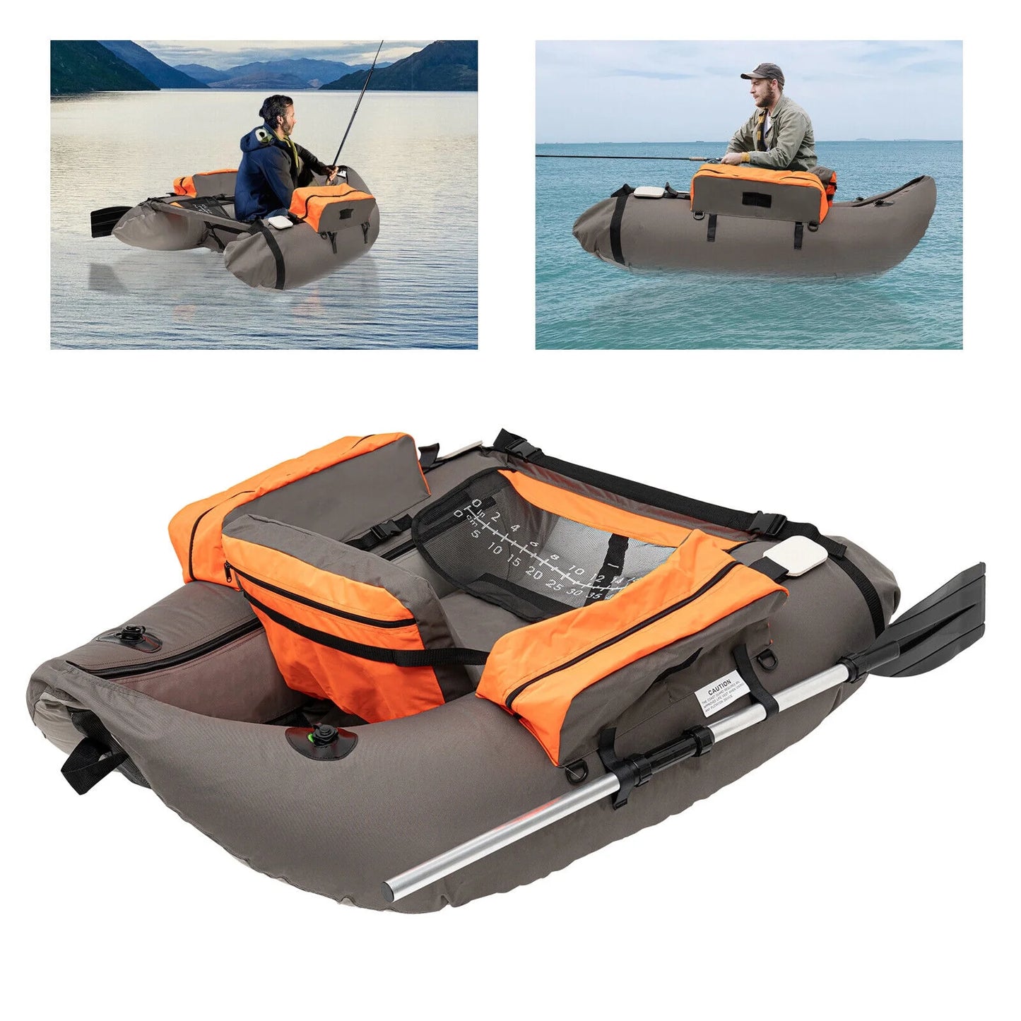 Sgt Motards 5.5ft Portable Inflatable Fishing Boat Raft – 286lb Capacity, Adjustable Backrest (90-180°), Hand Air Pump, Fishing Ruler, for Lakes & Rivers