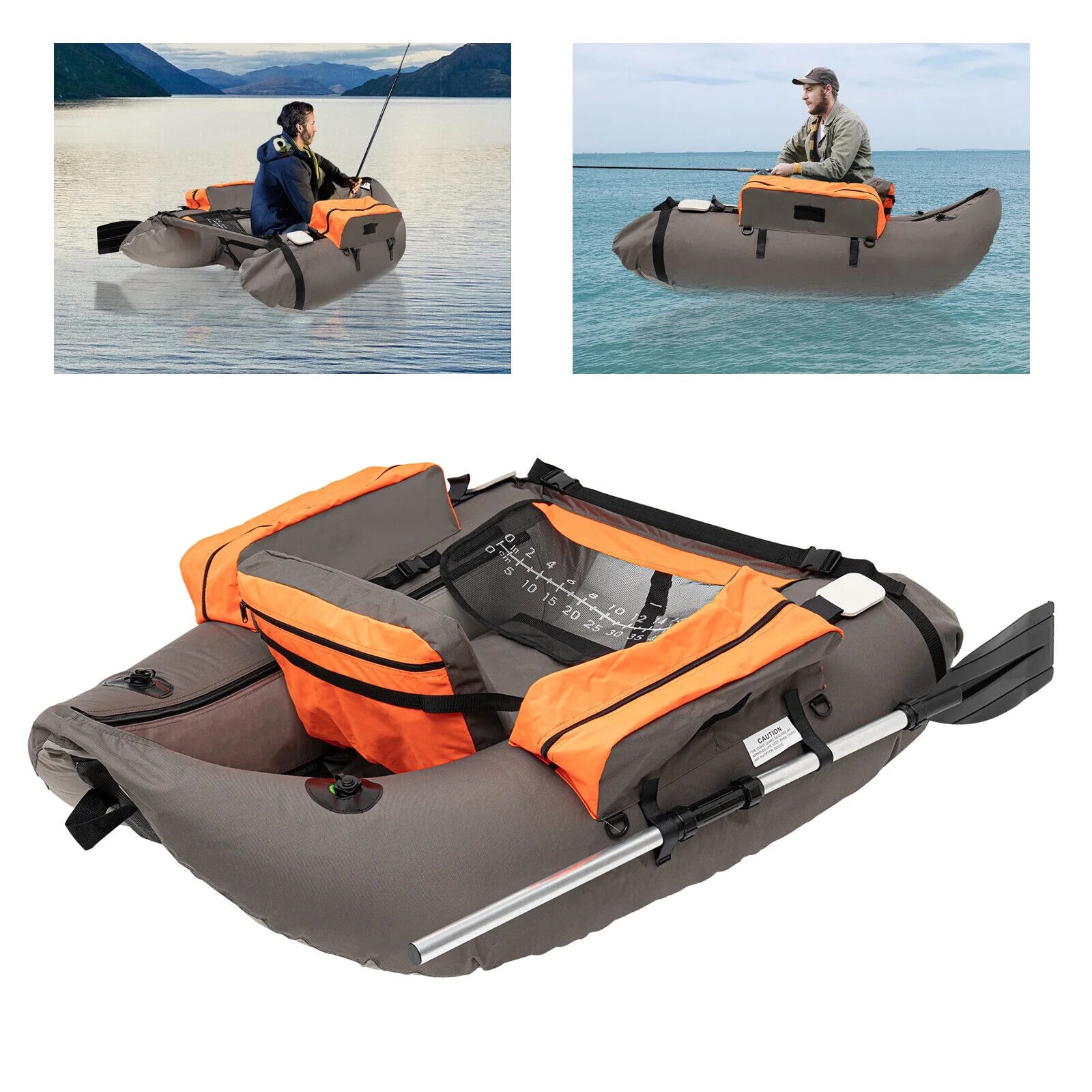 Sgt Motards 5.5ft Portable Inflatable Fishing Boat Raft – 286lb Capacity, Adjustable Backrest (90-180°), Hand Air Pump, Fishing Ruler, for Lakes & Rivers