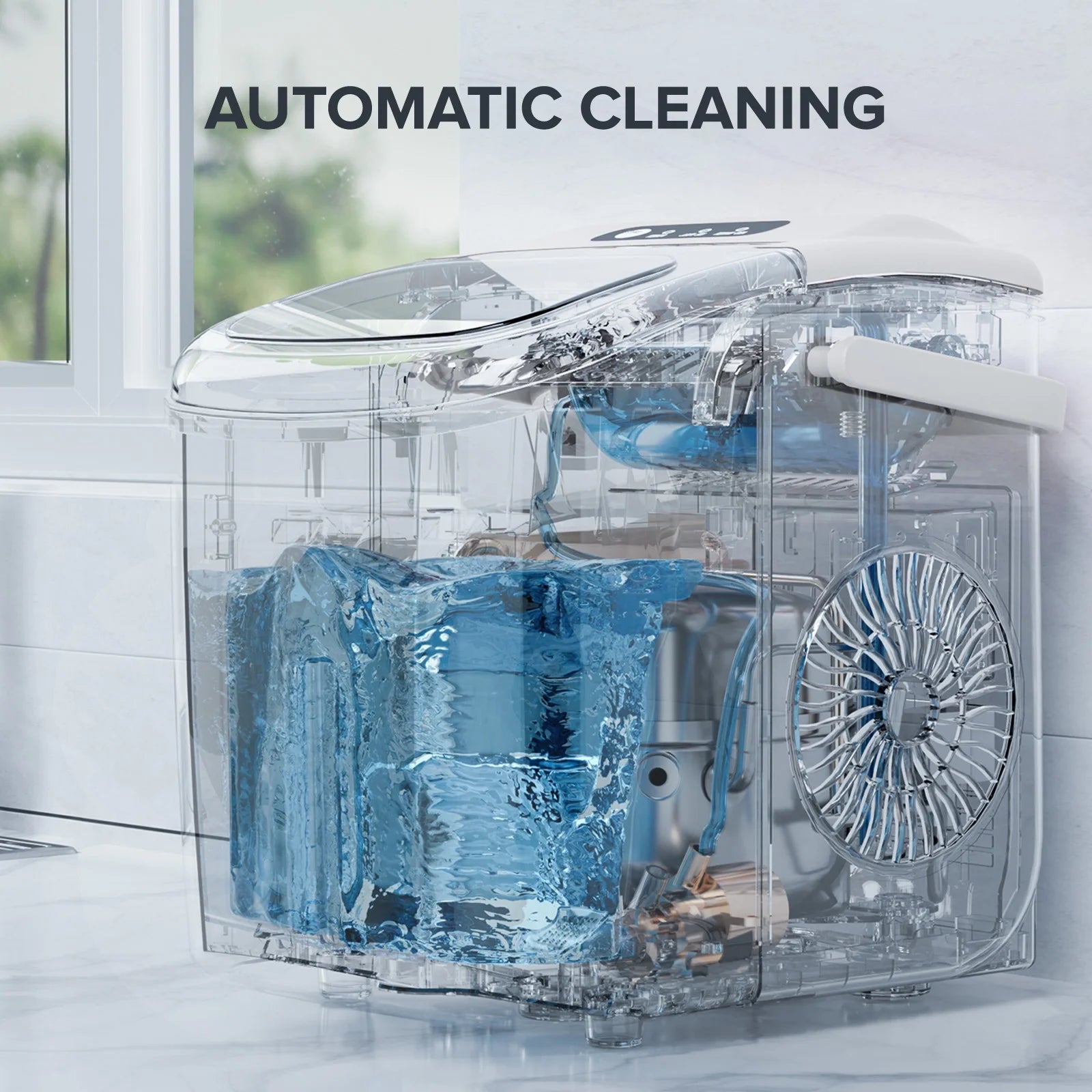 Simzlife 26 lbs/24H Countertop Ice Maker, 9 Bullet-Shaped Ice Cubes in 6 Min, Self-Cleaning, Portable with Scoop & Basket, White