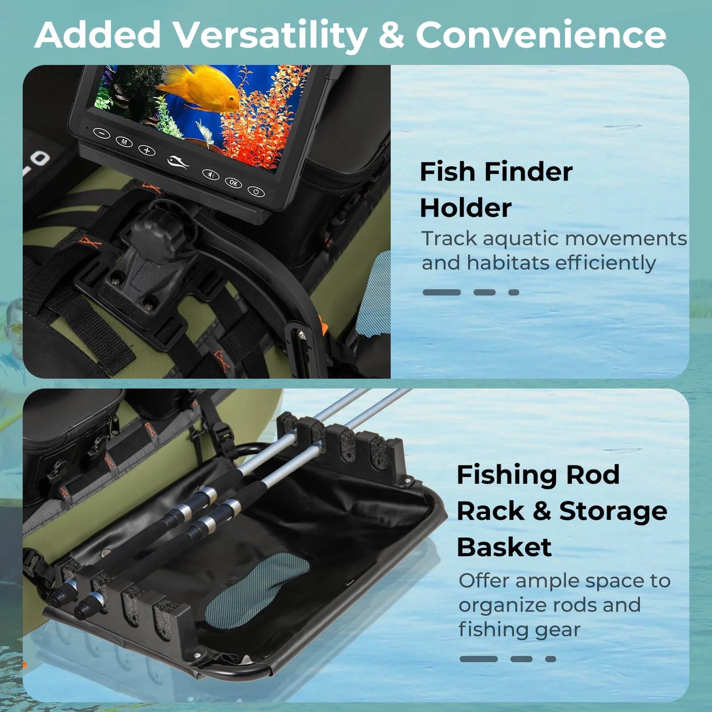 Inflatable Fishing Float Tube Portable Fishing Boat with 3 Detachable Storage Boxes Green