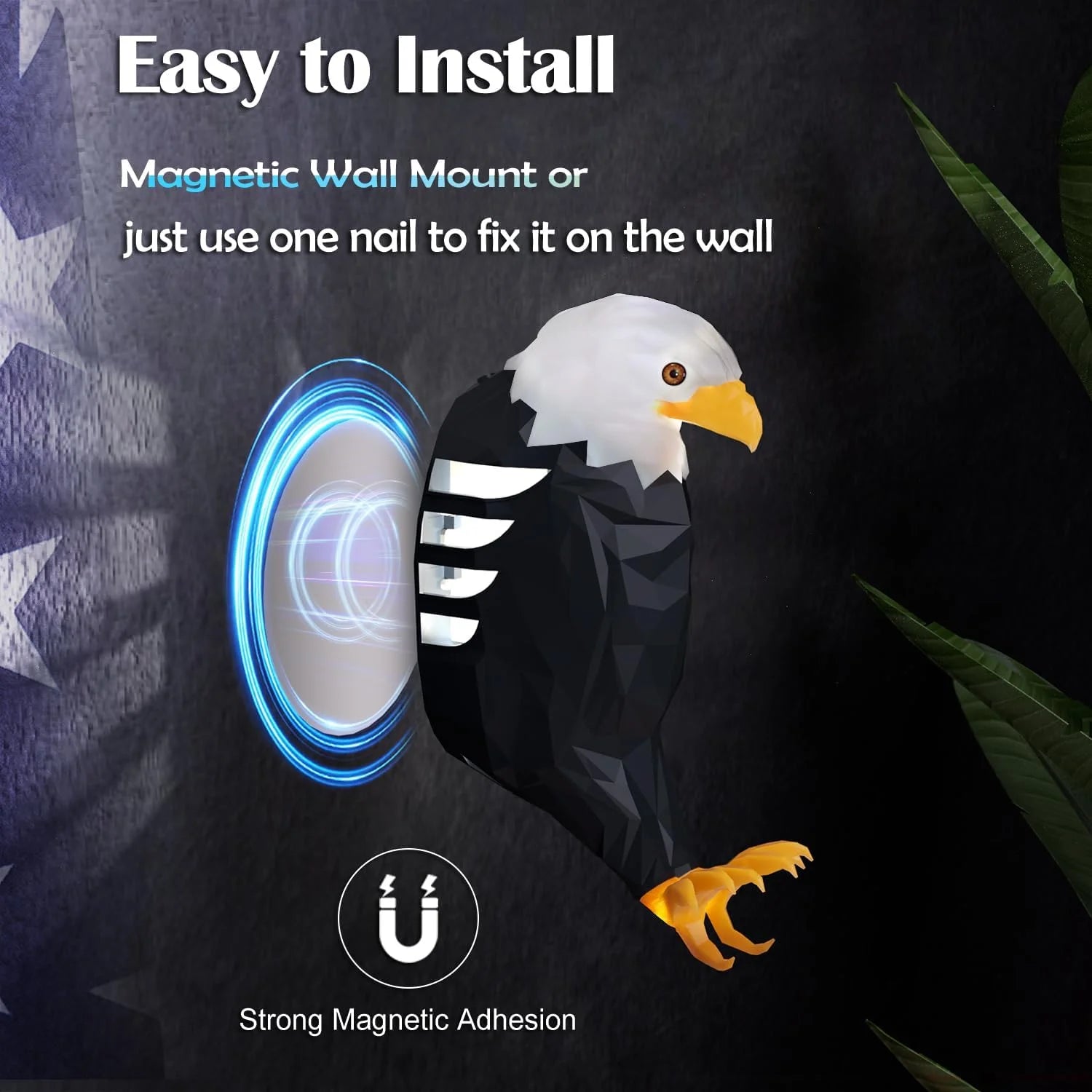 Sgt Motards Bald Eagle LED Wall Light – Remote Control, Magnetic Mount, Rechargeable 3D American Eagle Night Light for Bedroom, Living Room, Hallway