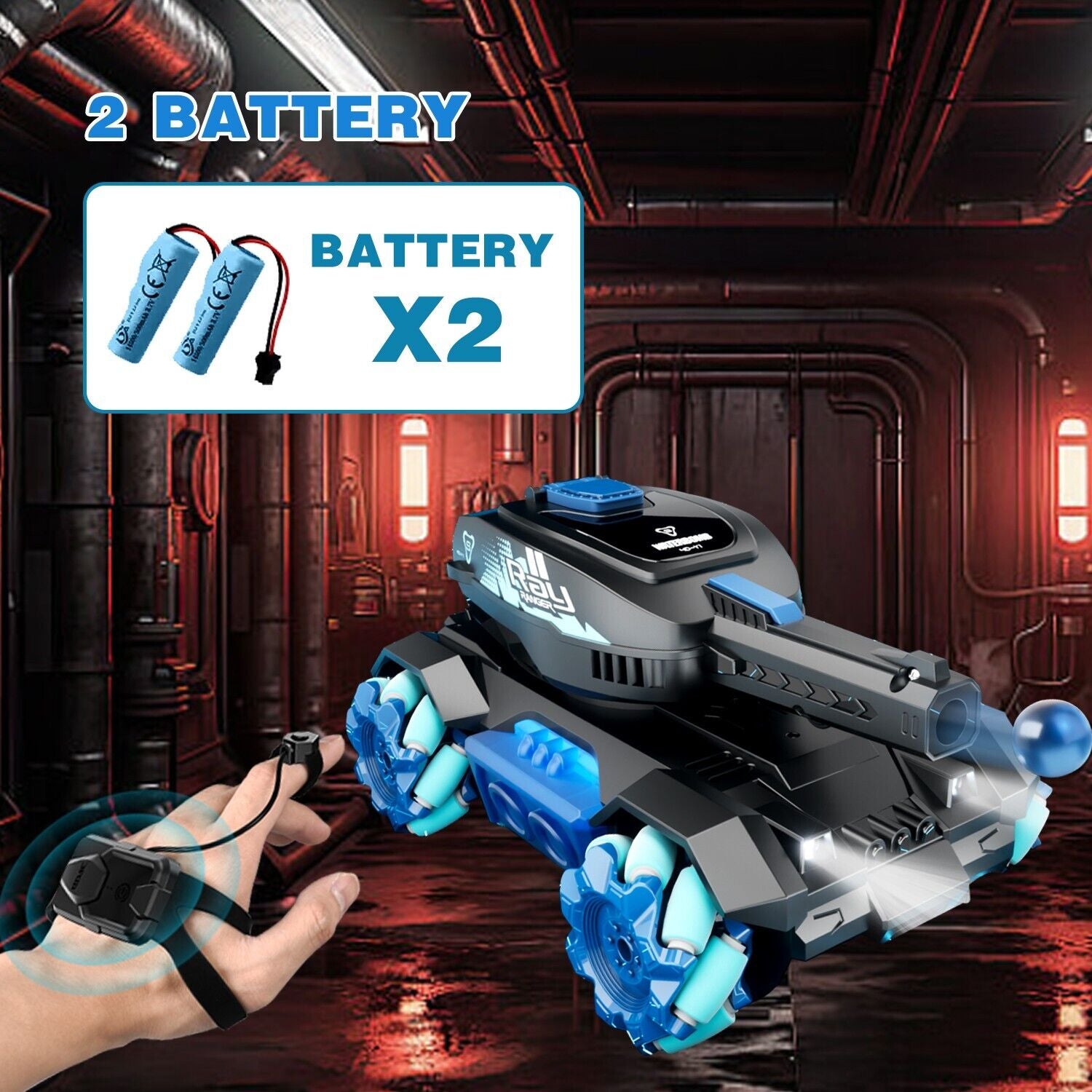 Sgt Motards RC Tank Toy – 2.4G Gesture Control Water Bomb Tank, 4WD Stunt Car with 360° Rotation, Lights & Music, for Kids 6+