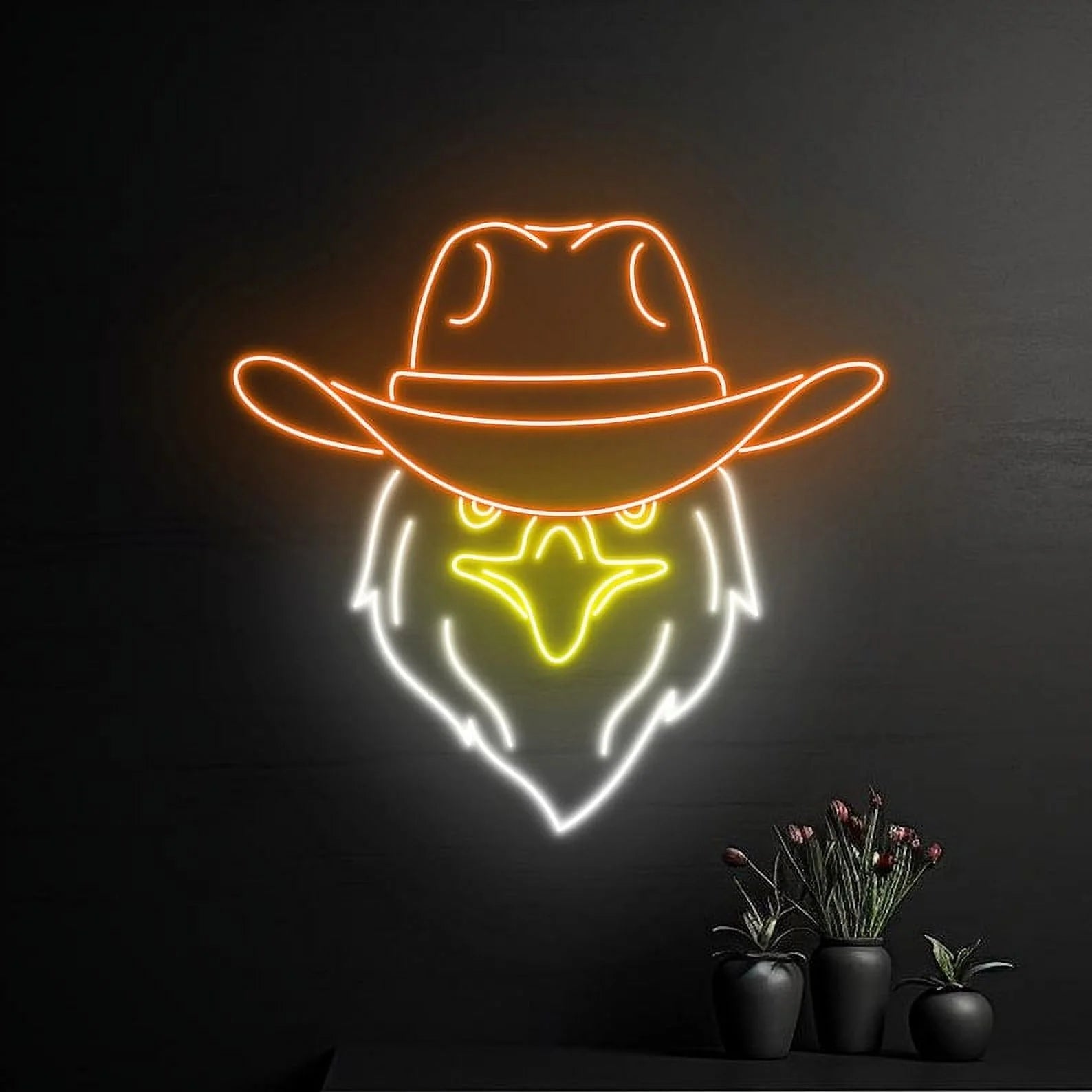 Sgt Motards Cowboy Eagle LED Neon Sign – Dimmable Cowboy Hat Eagle Wall Light, Western Décor for Bar, Man Cave, Ranch, Home