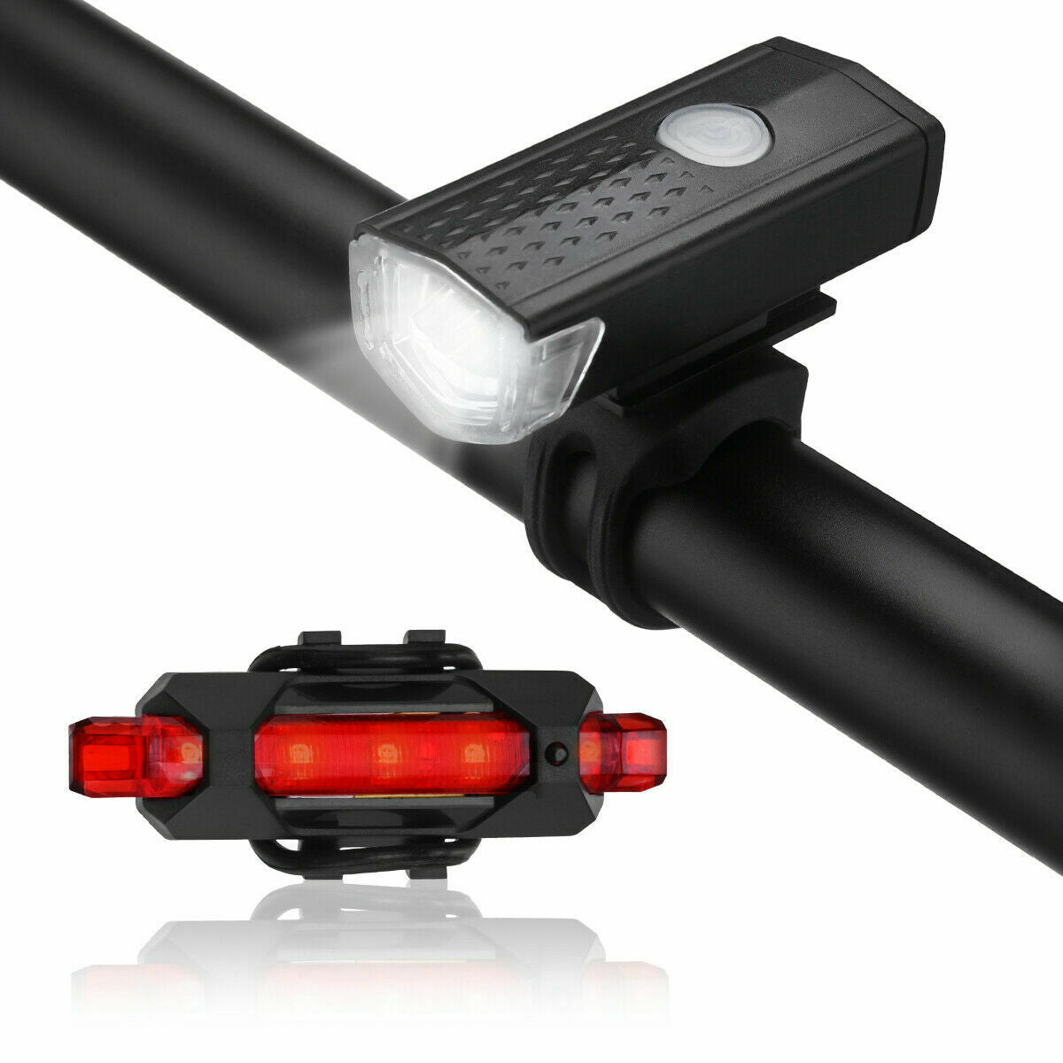 USB Rechargeable LED Bicycle Headlight and Taillight Set - Waterproof Front and Rear Bike Lights