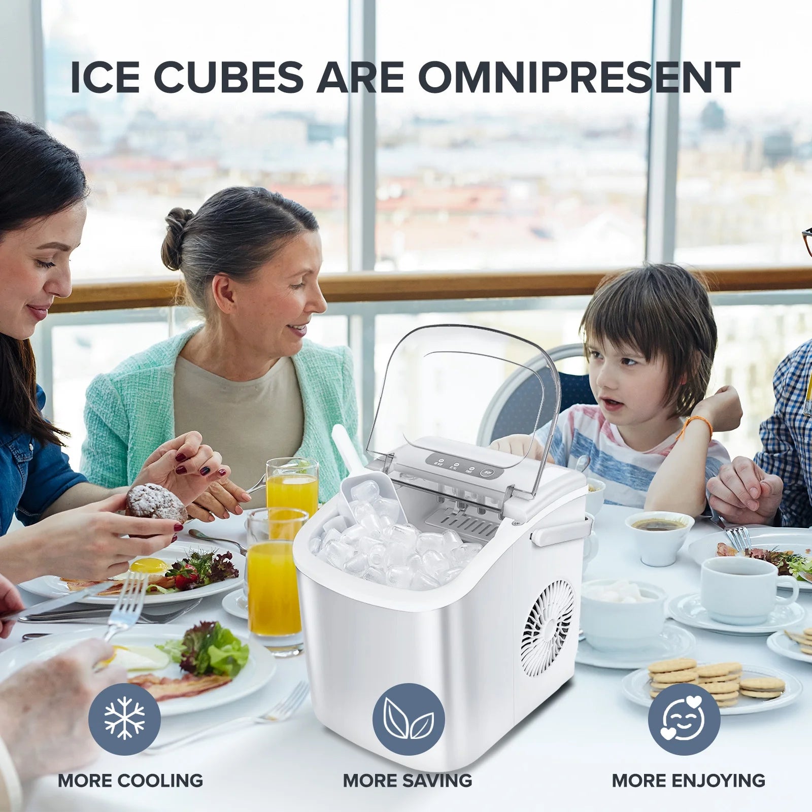 Simzlife 26 lbs/24H Countertop Ice Maker, 9 Bullet-Shaped Ice Cubes in 6 Min, Self-Cleaning, Portable with Scoop & Basket, White