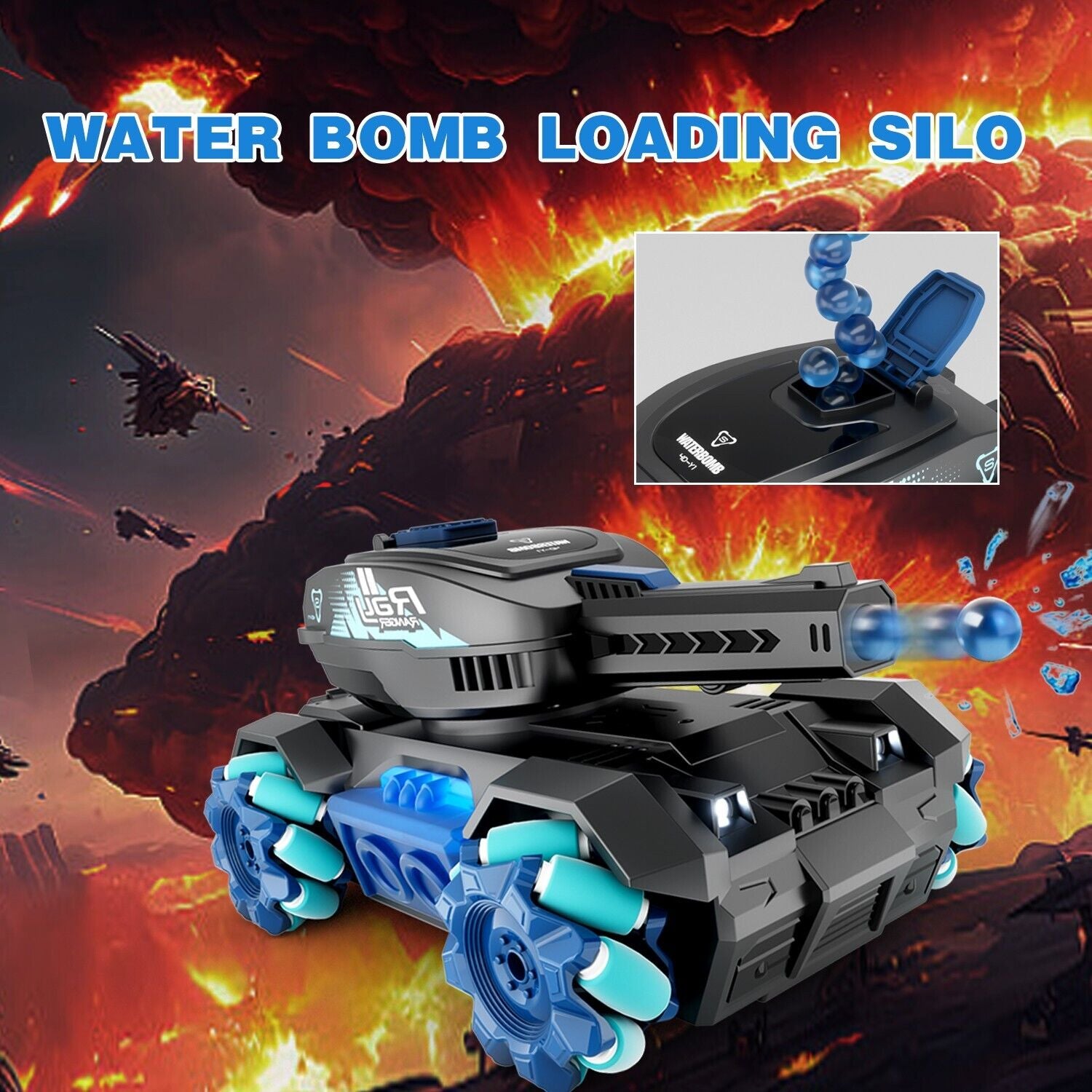 Sgt Motards RC Tank Toy – 2.4G Gesture Control Water Bomb Tank, 4WD Stunt Car with 360° Rotation, Lights & Music, for Kids 6+
