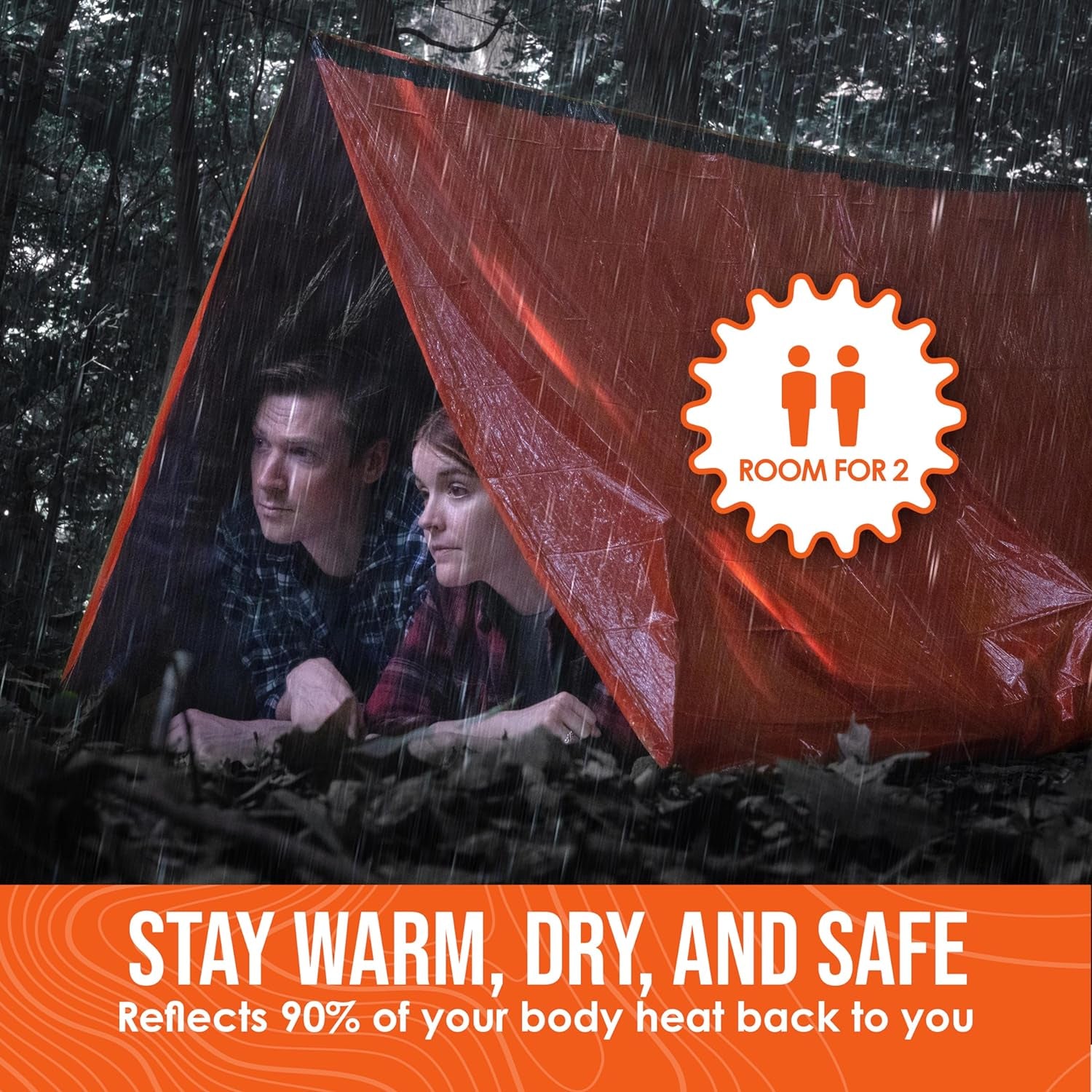2-Person Mylar Emergency Survival Tent with Paracord and Whistle - All-Weather Shelter for Camping, Hiking, and Survival Kits