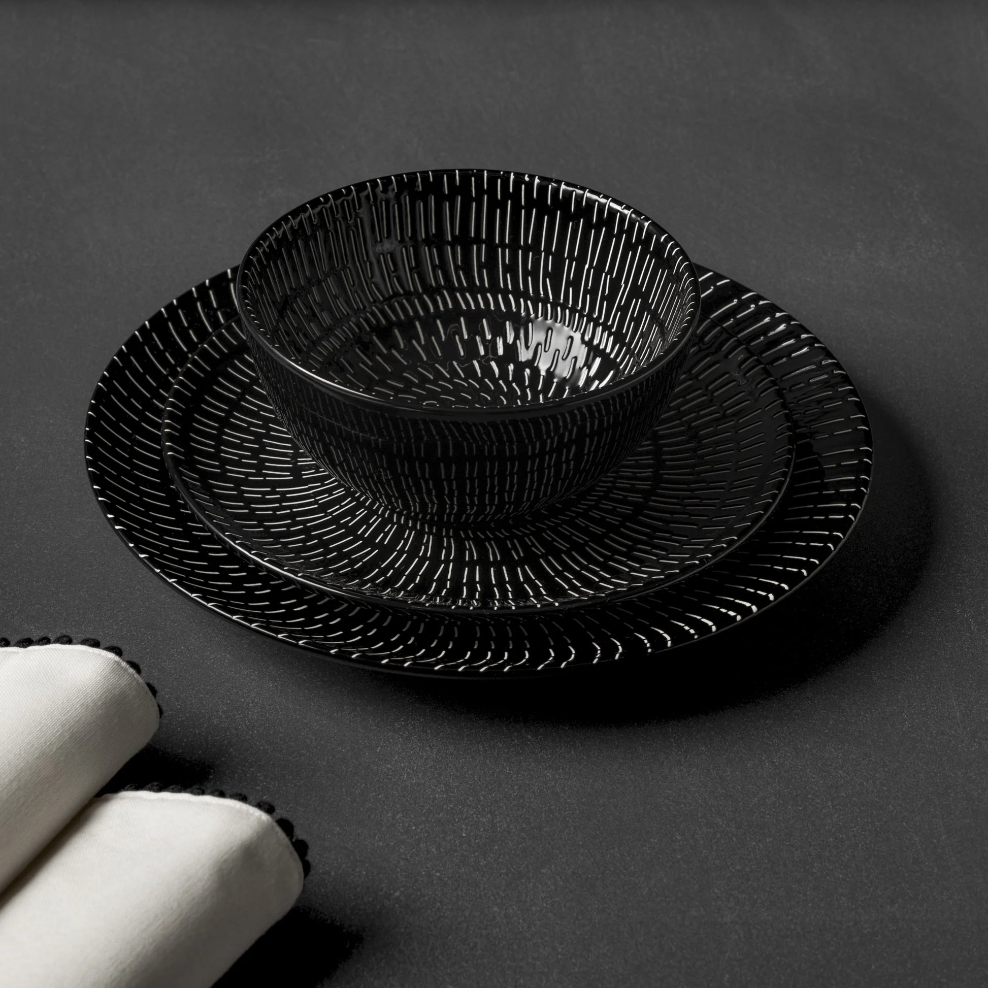 Thyme & Table Maddox Collection 12-Piece Stoneware Dinnerware Set, Service for 4, Teal/Black, Microwave & Dishwasher Safe