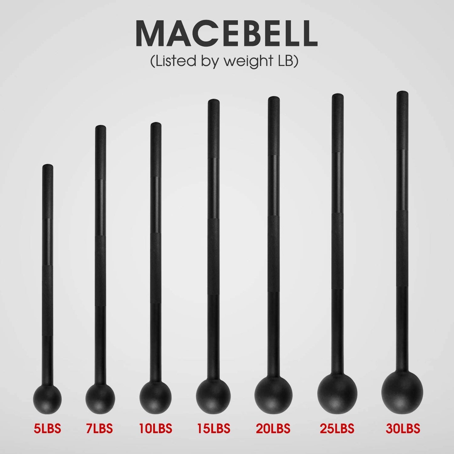 Steel Mace Bell for Strength Training, 5-30 lbs, Full-Body Workouts, Core, Shoulders, Grips & Forearms, Rehabilitation & Stretching, Black
