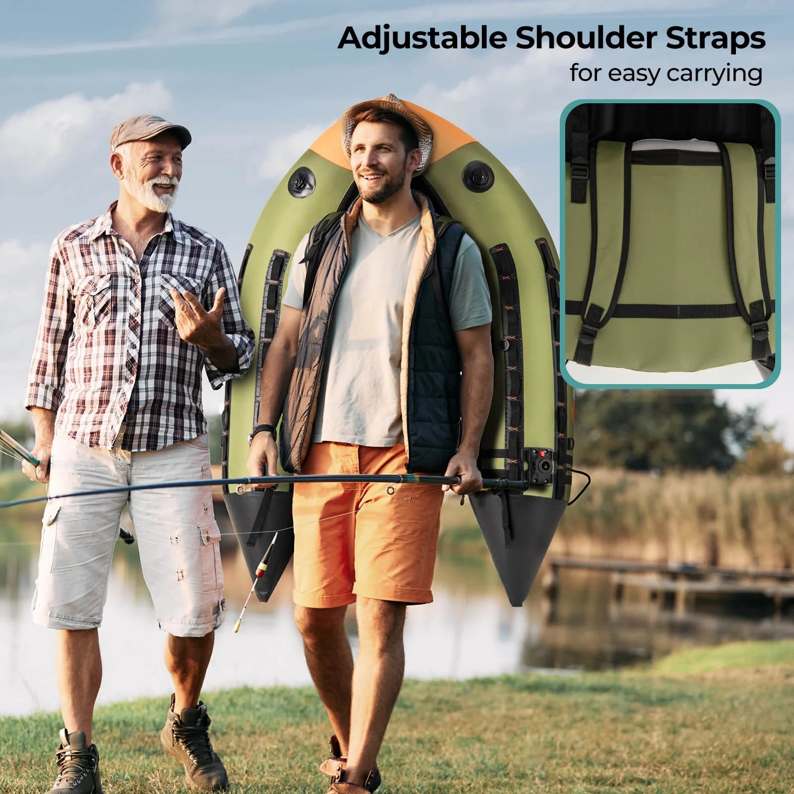 Inflatable Fishing Float Tube Portable Fishing Boat with 3 Detachable Storage Boxes Green