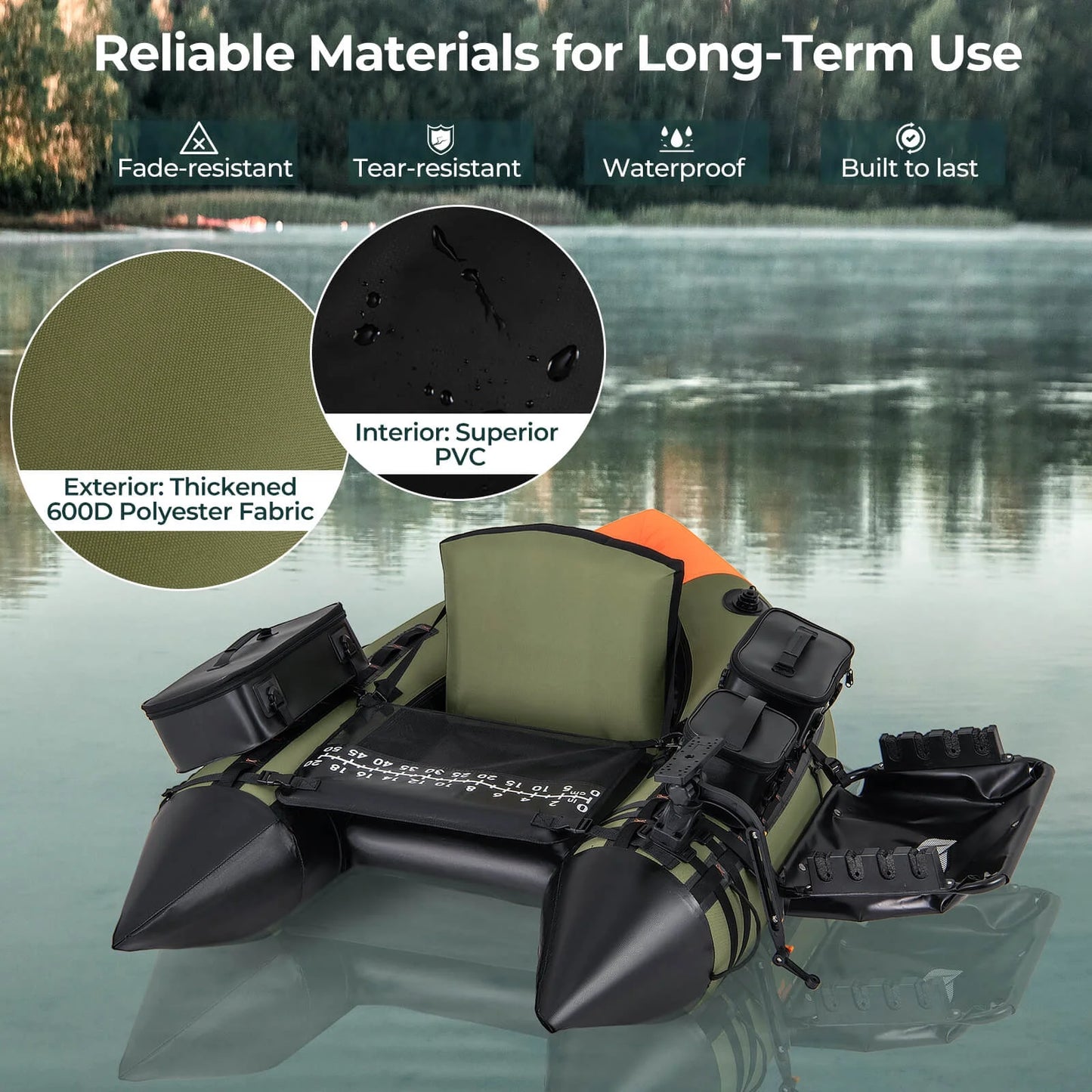 Inflatable Fishing Float Tube Portable Fishing Boat with 3 Detachable Storage Boxes Green