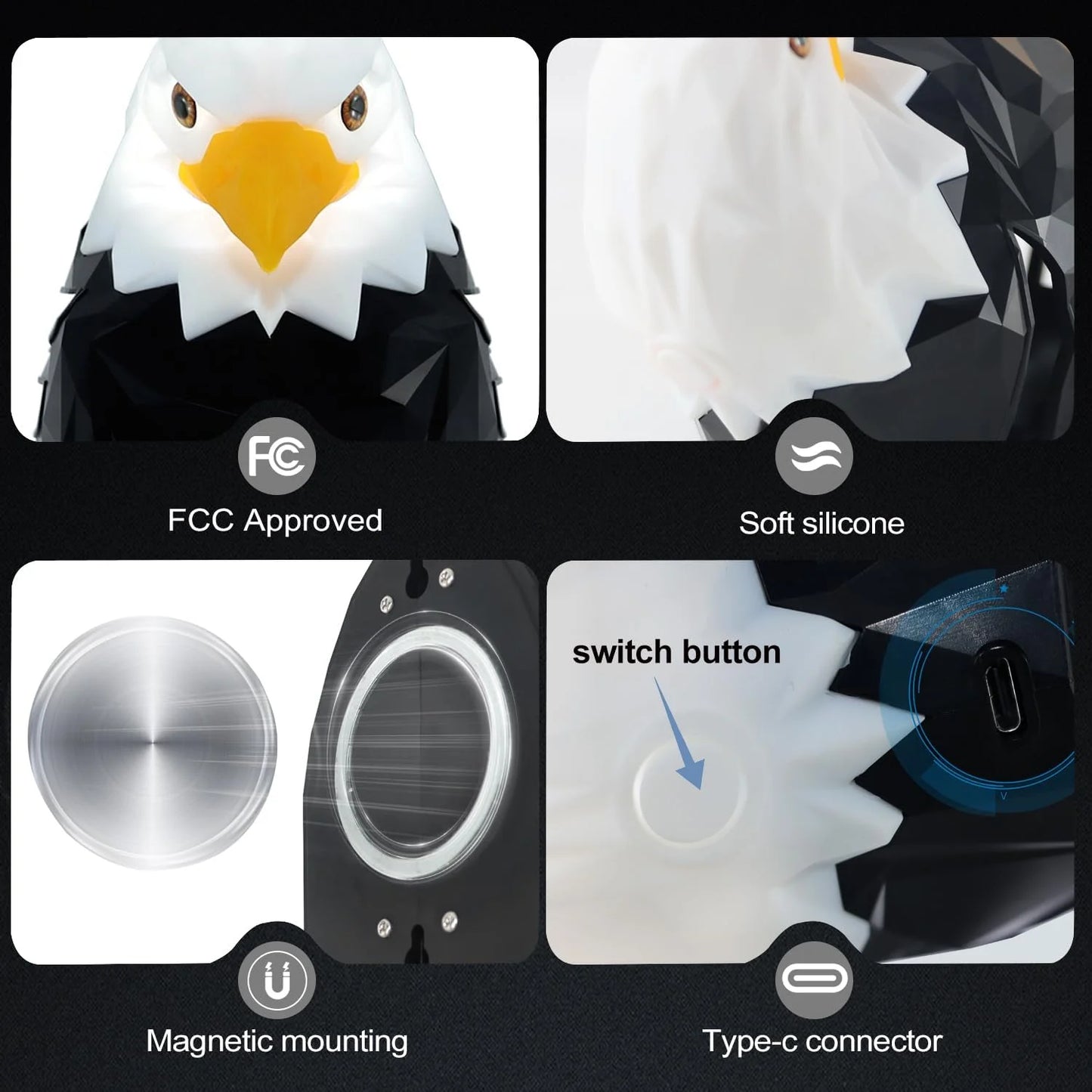 Sgt Motards Bald Eagle LED Wall Light – Remote Control, Magnetic Mount, Rechargeable 3D American Eagle Night Light for Bedroom, Living Room, Hallway