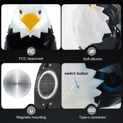 Sgt Motards Bald Eagle LED Wall Light – Remote Control, Magnetic Mount, Rechargeable 3D American Eagle Night Light for Bedroom, Living Room, Hallway