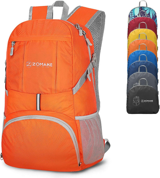  Lightweight Packable Backpack, Water-Resistant Foldable Hiking Daypack, Compact for Travel & Camping, Orange 35L